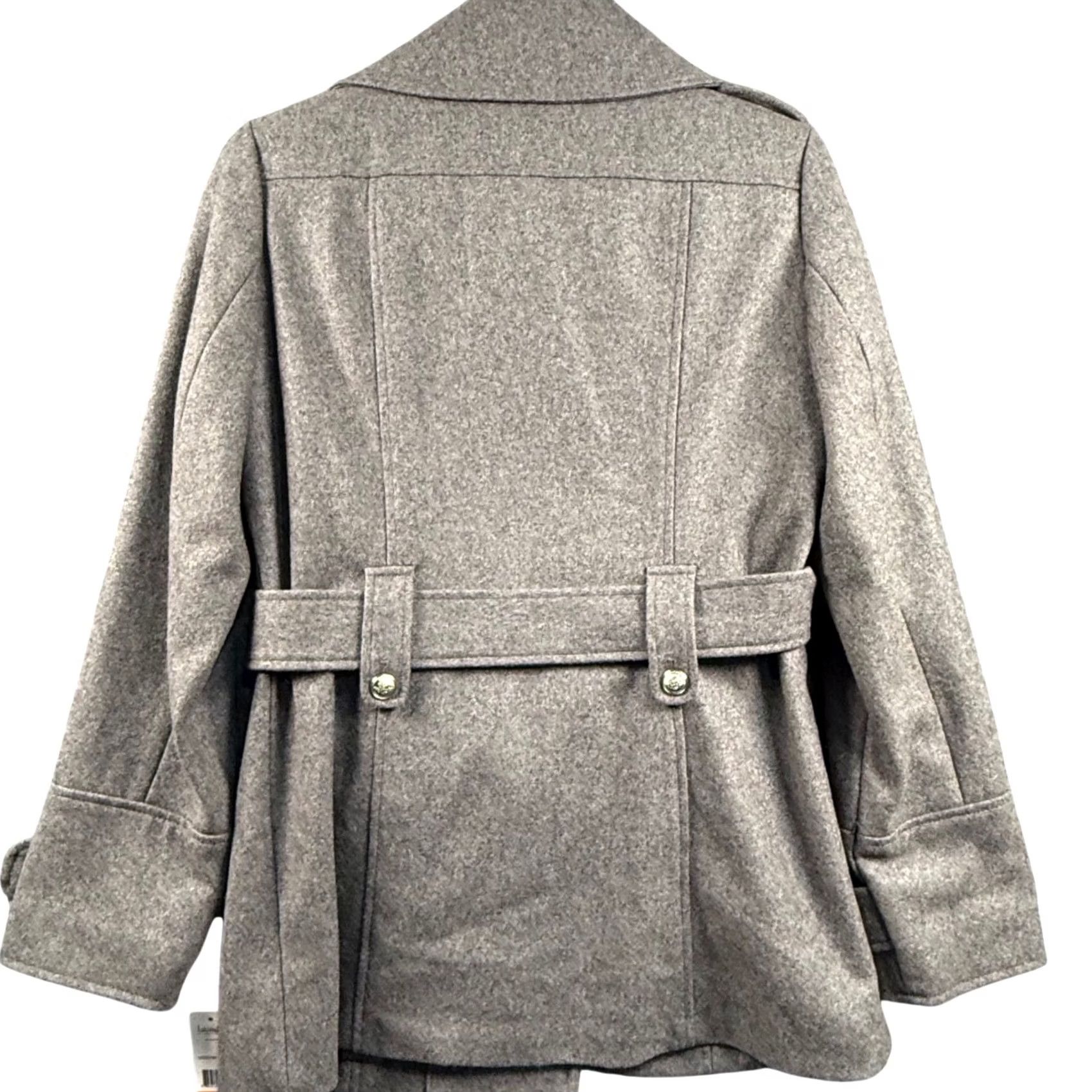 Laundry by Shelli Segal Laundry by Shelli Segal S Grey Wool Blend Belted Peacoat Jacket Silver Buttons Size S / US 4 / IT 40 - 6 Thumbnail