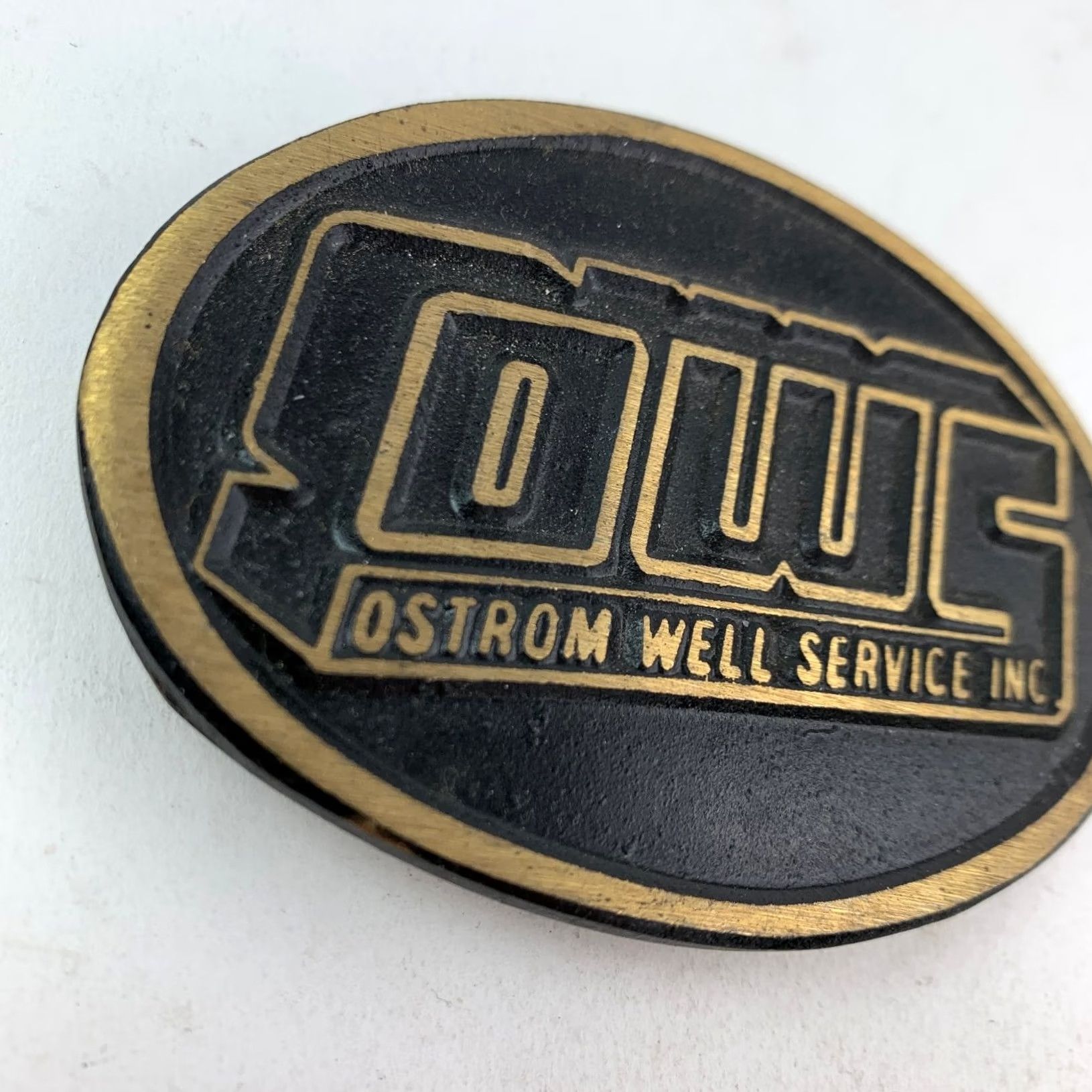 Vintage VINTAGE OWS Ostrom Well Service Belt Buckle Black Gold Solid Brass DynaBuckle Men Belt Buckle Size ONE SIZE - 2 Thumbnail