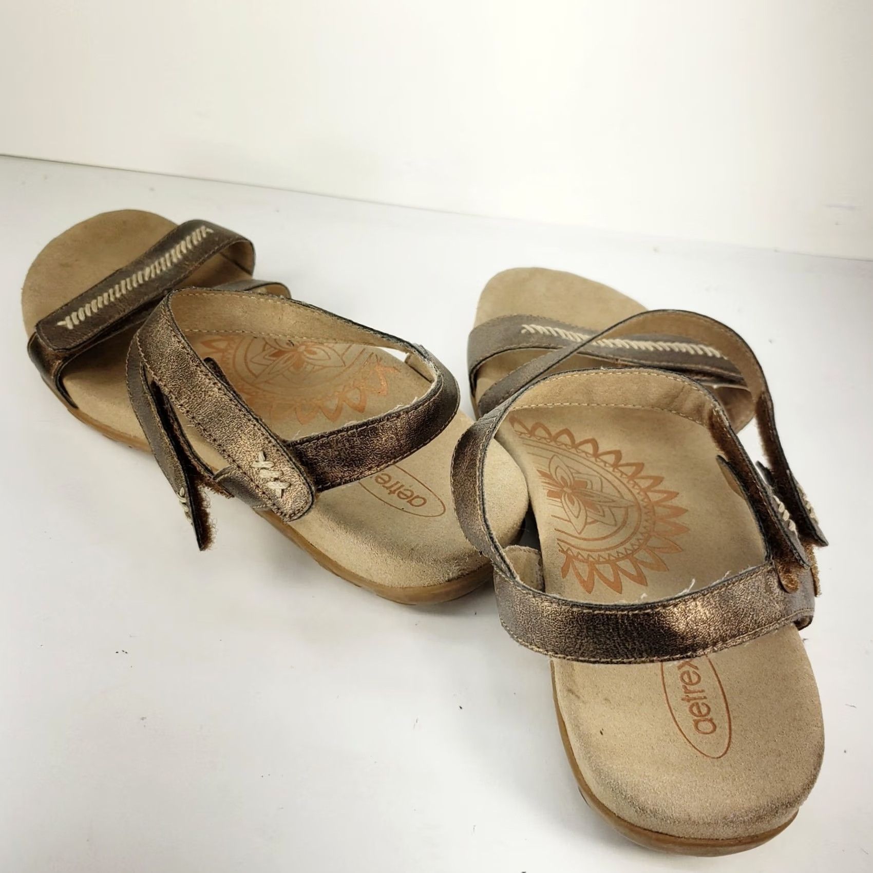 Aetrex Aetrex Gabby Adjustable Ankle Strap Sandal Metallic Gold Women Slingshot Flat Small? Size US 9.5 / IT 39.5 - 5 Thumbnail