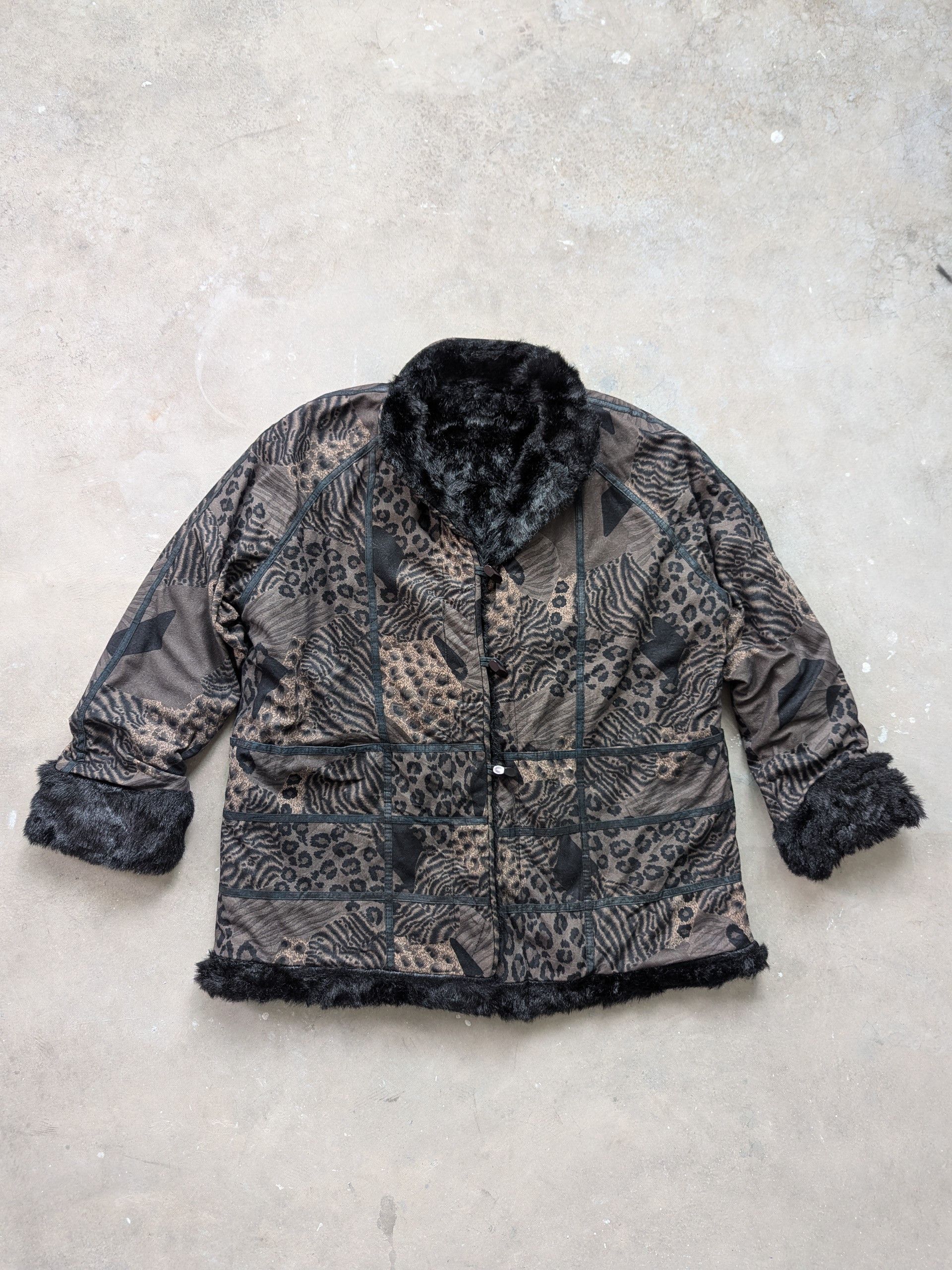 Japanese Brand × Le Grande Bleu (L.G.B.) × Vintage Vintage 90s Faux Fur Jacket Leopard Printed Size XL / US 12-14 / IT 48-50 - 1 Thumbnail