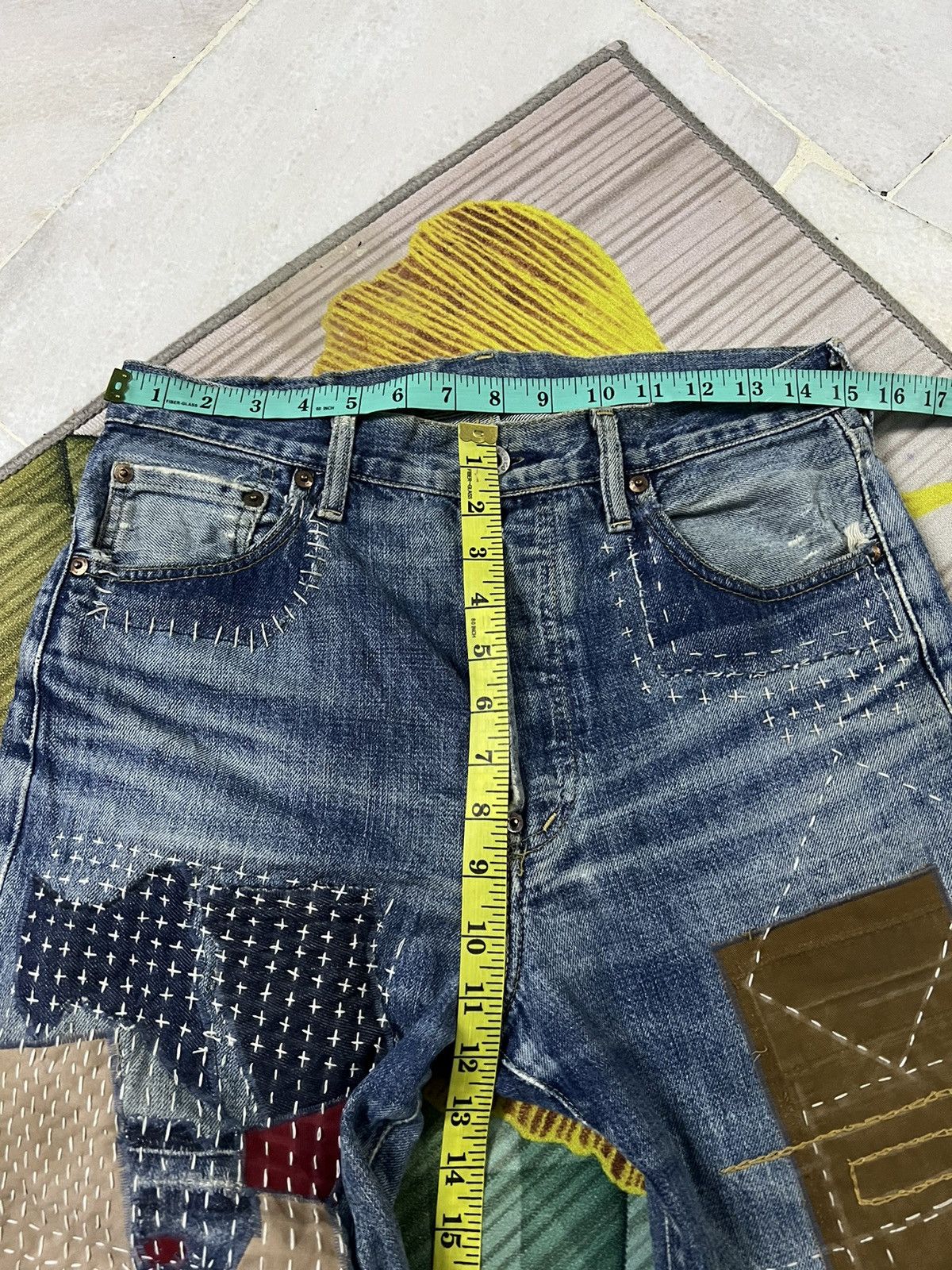Levi's VINTAGE LEVIS 702 E BACKLE BACK CUSTOM SASHIKO BORO JAPAN Size US 30 / EU 46 - 14 Thumbnail