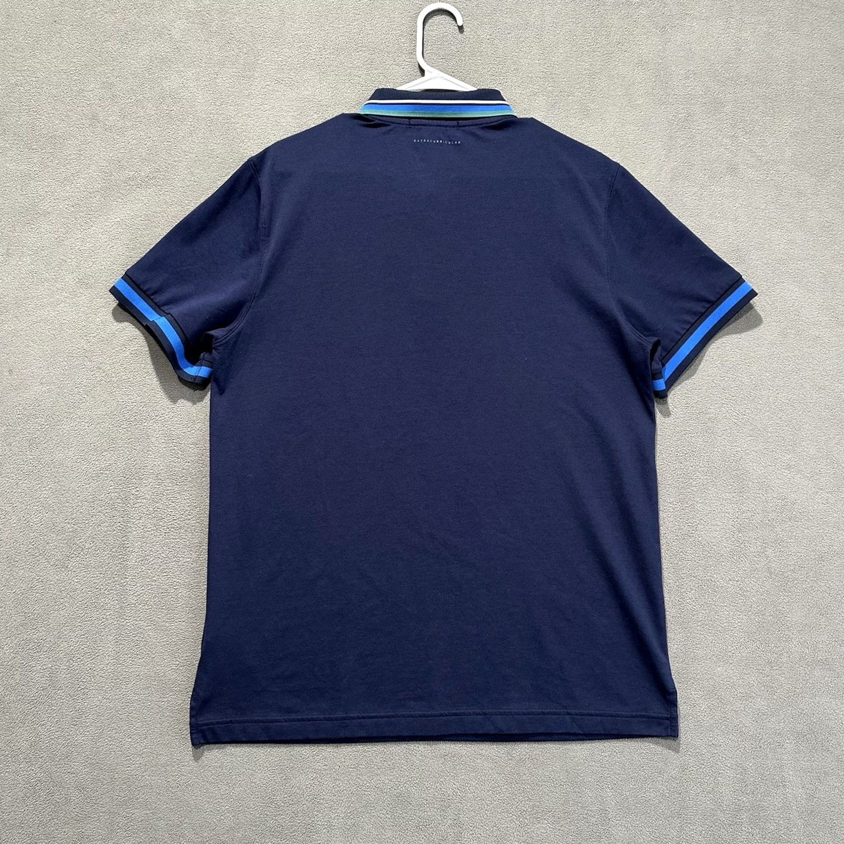 Vintage Extracurricular Polo Shirt Mens Large Navy Blue Performance Golf Striped Collar Size US L / EU 52-54 / 3 - 2 Thumbnail