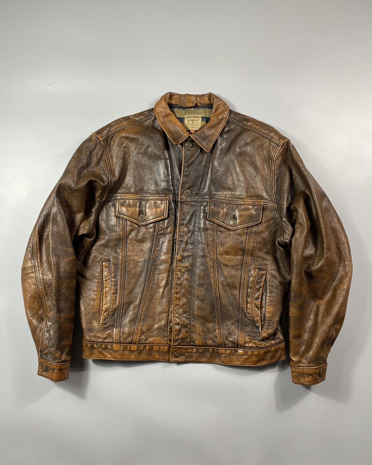 Levi's Grail! 1970s Levis Long Horn Trucker Leather Jacket Size US L / EU 52-54 / 3 - 1 Thumbnail