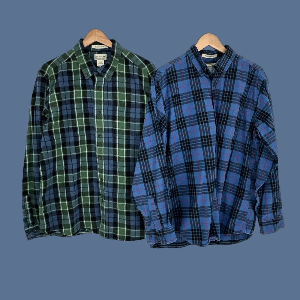 Vintage LL Bean Shirt Mens Large Blue Plaid Flannel Traditional Fit Button Front Lot 2 Size US L / EU 52-54 / 3 - 1 Thumbnail
