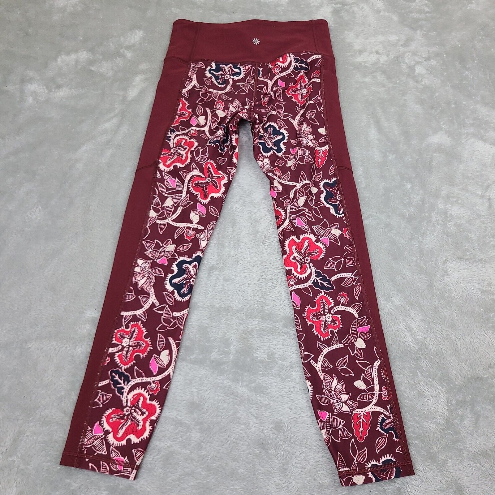 Athleta Athleta Maroon & Batik Print Floral Leggings Size Small Size 27" / US 4 / IT 40 - 8 Thumbnail