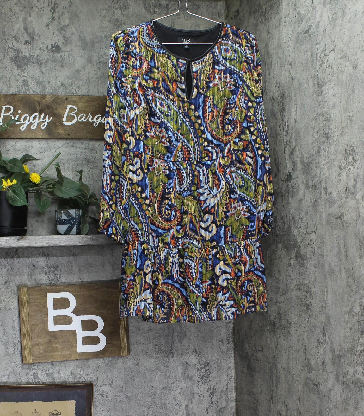 Other Nwt Msk Tiered Metallic Chiffon Dress Black / Navy Multi Pl Size L / US 10 / IT 46 - 1 Thumbnail