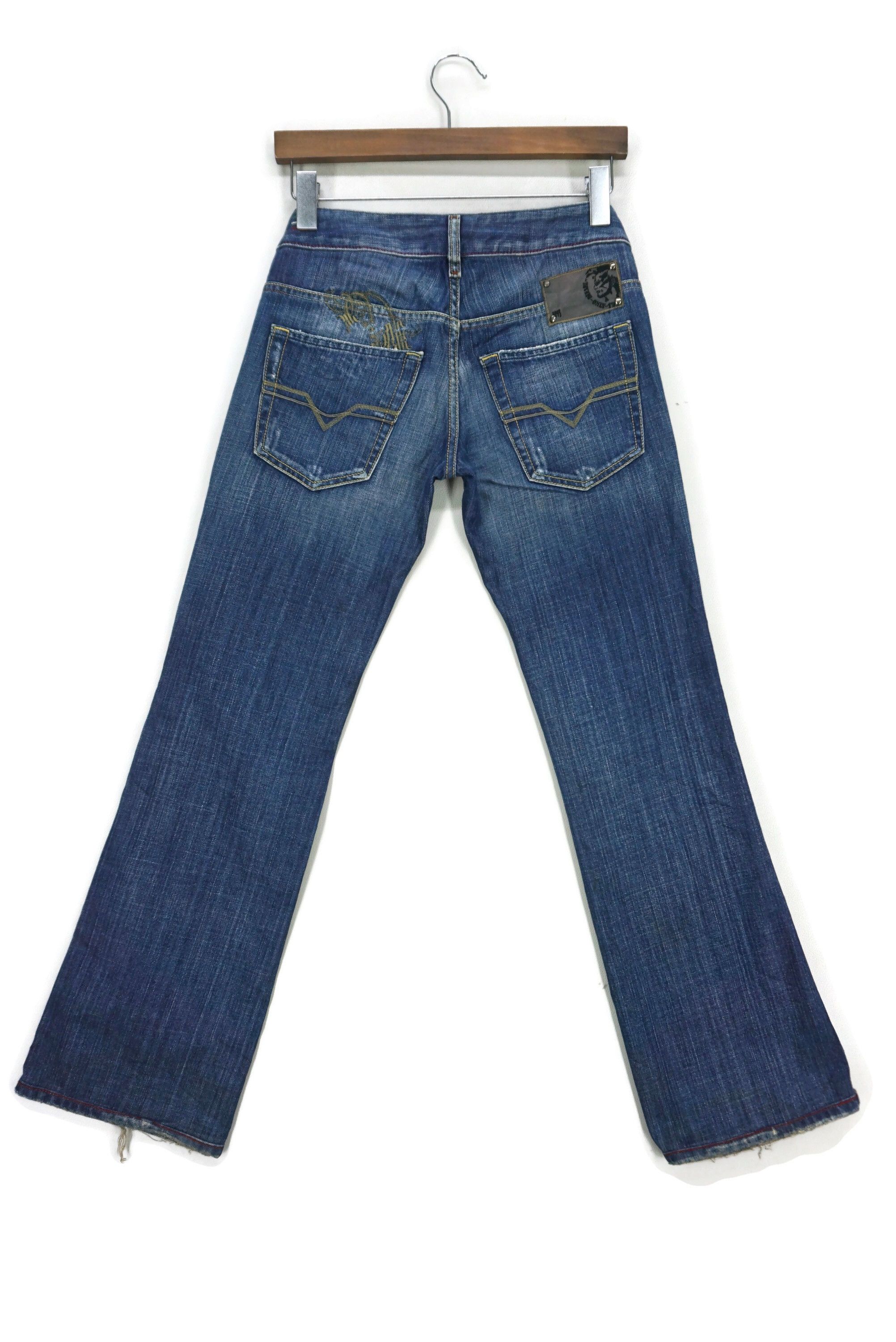image of Diesel x Vintage Low Rise Bootcut Jeans Ryoth Flare Embroidered Pants in Blue, Women's (Size 25)