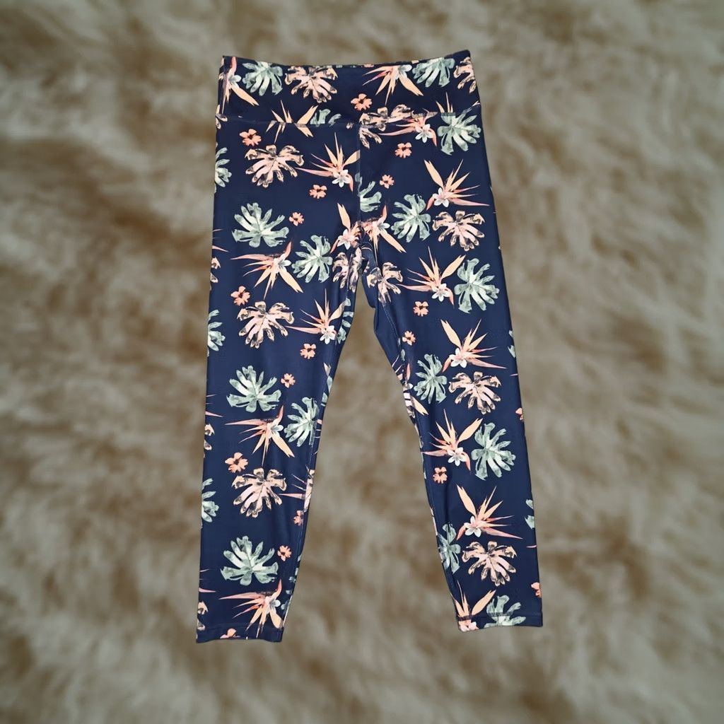Vintage Walkpop Leggings Women's L Cropped Navy Blue Floral Active Yoga Gym Walking Size 36" / US 14 / IT 50 - 1 Thumbnail