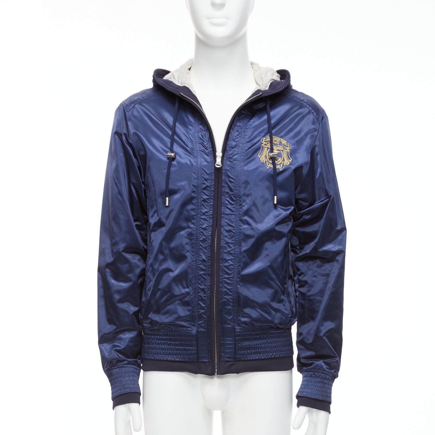 Dolce & Gabbana D&G navy nylon grey cotton lined gold varsity logo hooded zip up IT46 S Size US S / EU 44-46 / 1 - 1 Thumbnail