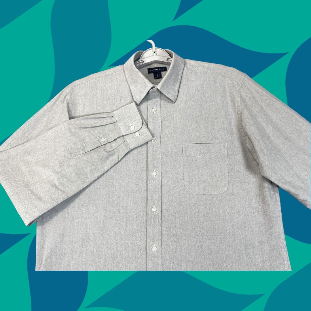 Lands' End Lands' End Shirt Mens Large Gray Long Sleeve Button Front Pocket Casual Work Dress Shirt Size US L / EU 52-54 / 3 - 1 Thumbnail