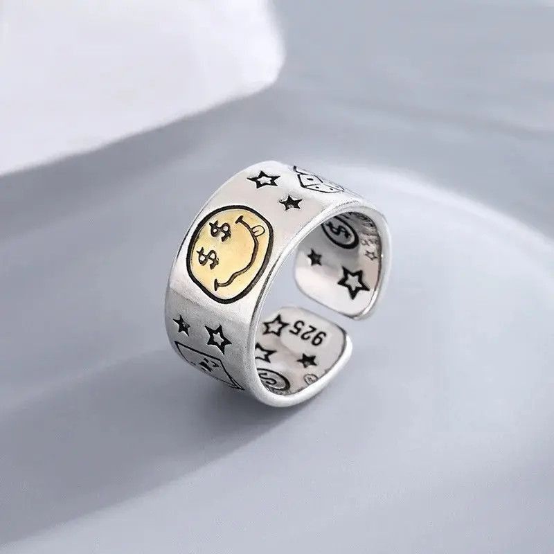 Jewelry Personality Smile Face Poker Dice Design Vintage Thai Silver Size ONE SIZE - 2 Thumbnail