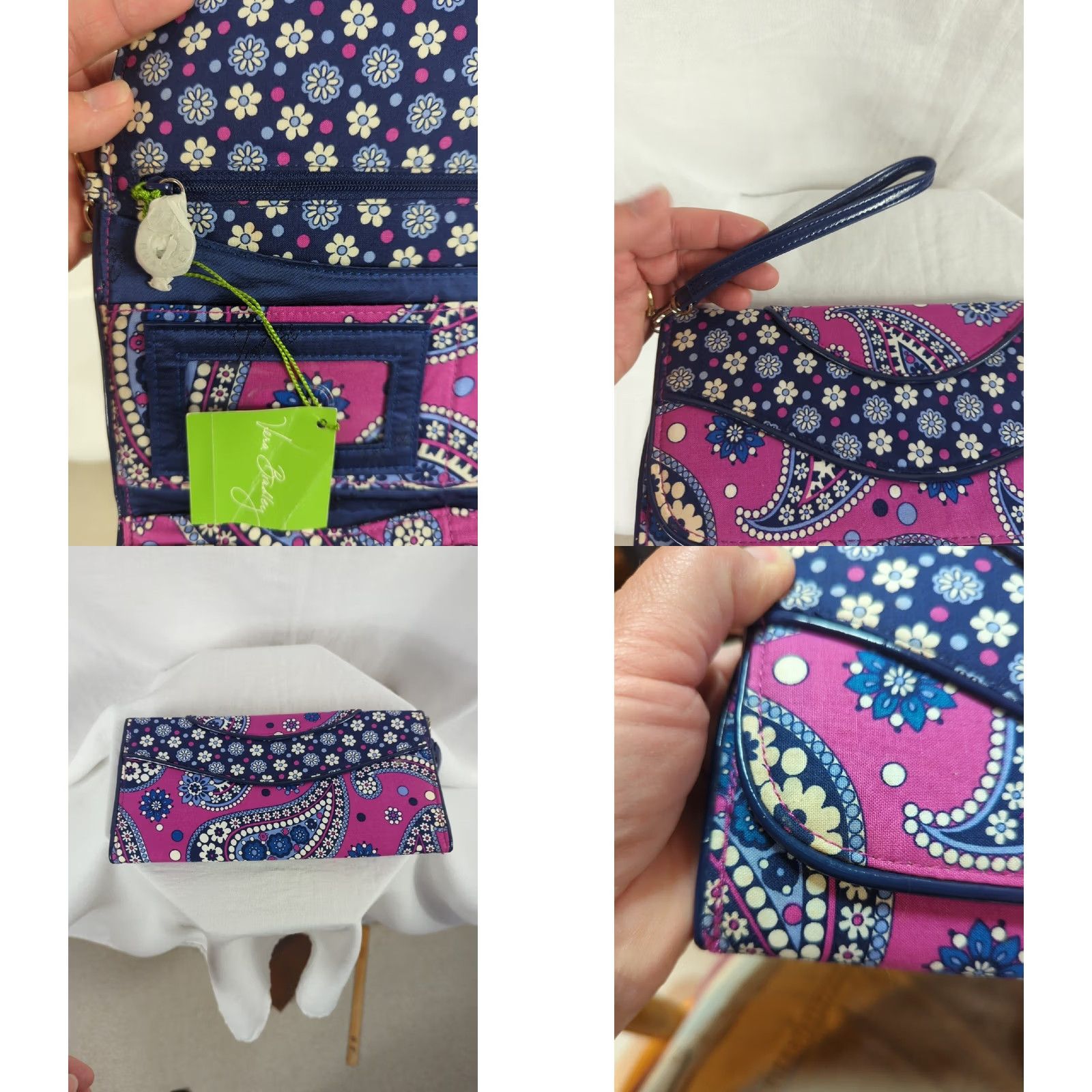Vera Bradley VINTAGE Vera Bradley Large Wristlet Wallet Clutch Making Waves Trifold Purple Floral/Paisley Cotton Patent Leather Strap Size ONE SIZE - 8 Thumbnail