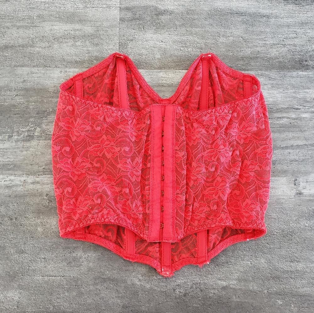 Designer Red Vintage Lily Of France Lace Bustier Corset Size ONE SIZE - 5 Thumbnail