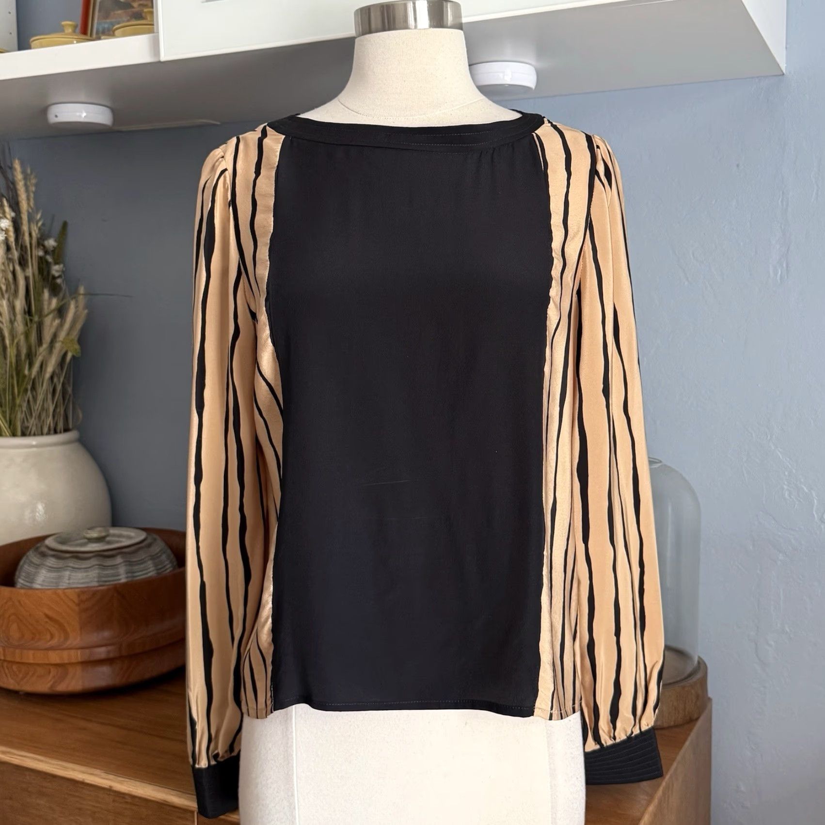 Vintage VINTAGE DAVID HAYES 3pc Silk Blouse Blazer Skirt Suit - Striped - Size M/L - Women - Classic Fit - 80s 90s City Preppy Holiday Party Workwear Size M / US 6-8 / IT 42-44 - 3 Thumbnail