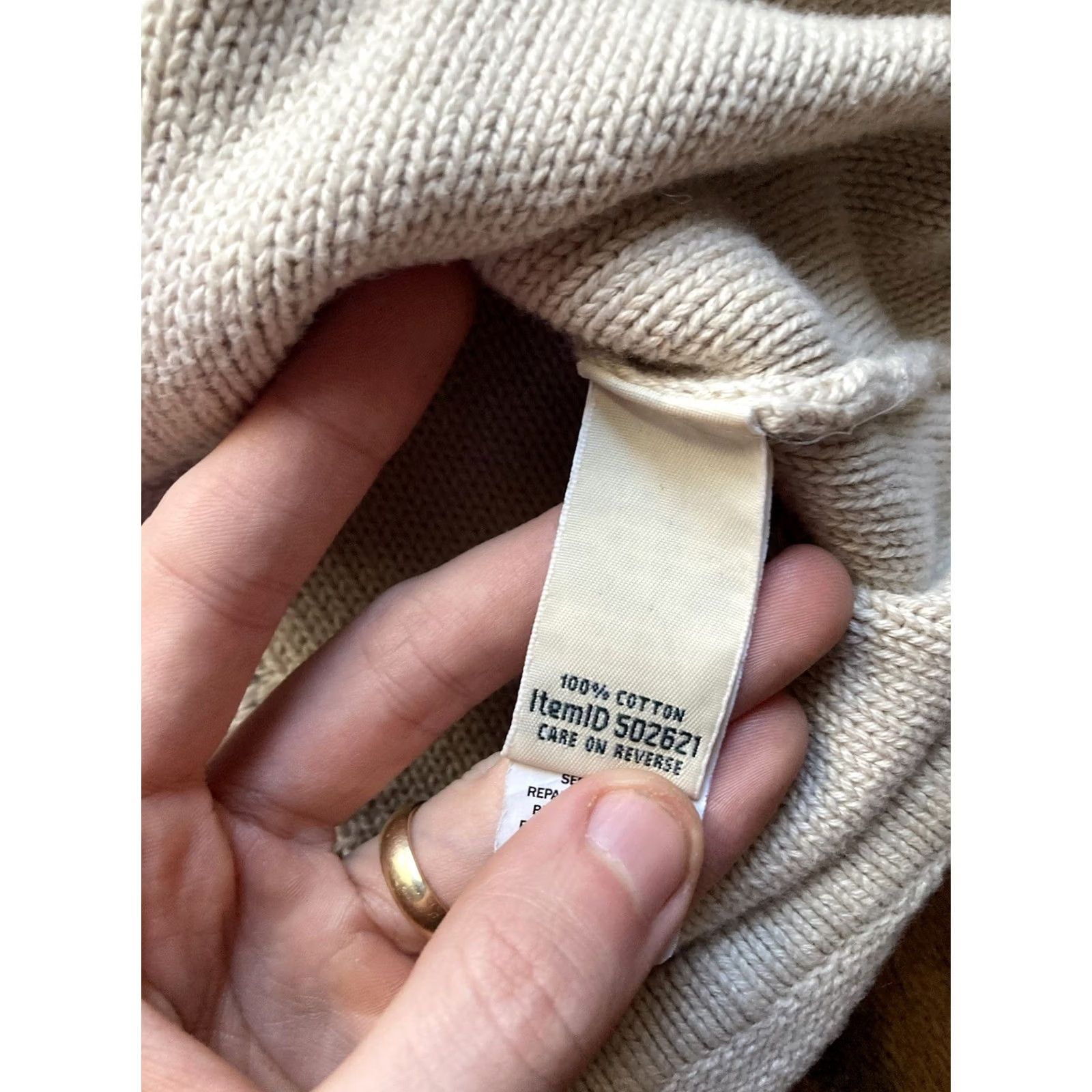 Vintage LL Bean Womens Large Beige Cotton Cable Knit Turtleneck Sweater Size L / US 10 / IT 46 - 7 Thumbnail