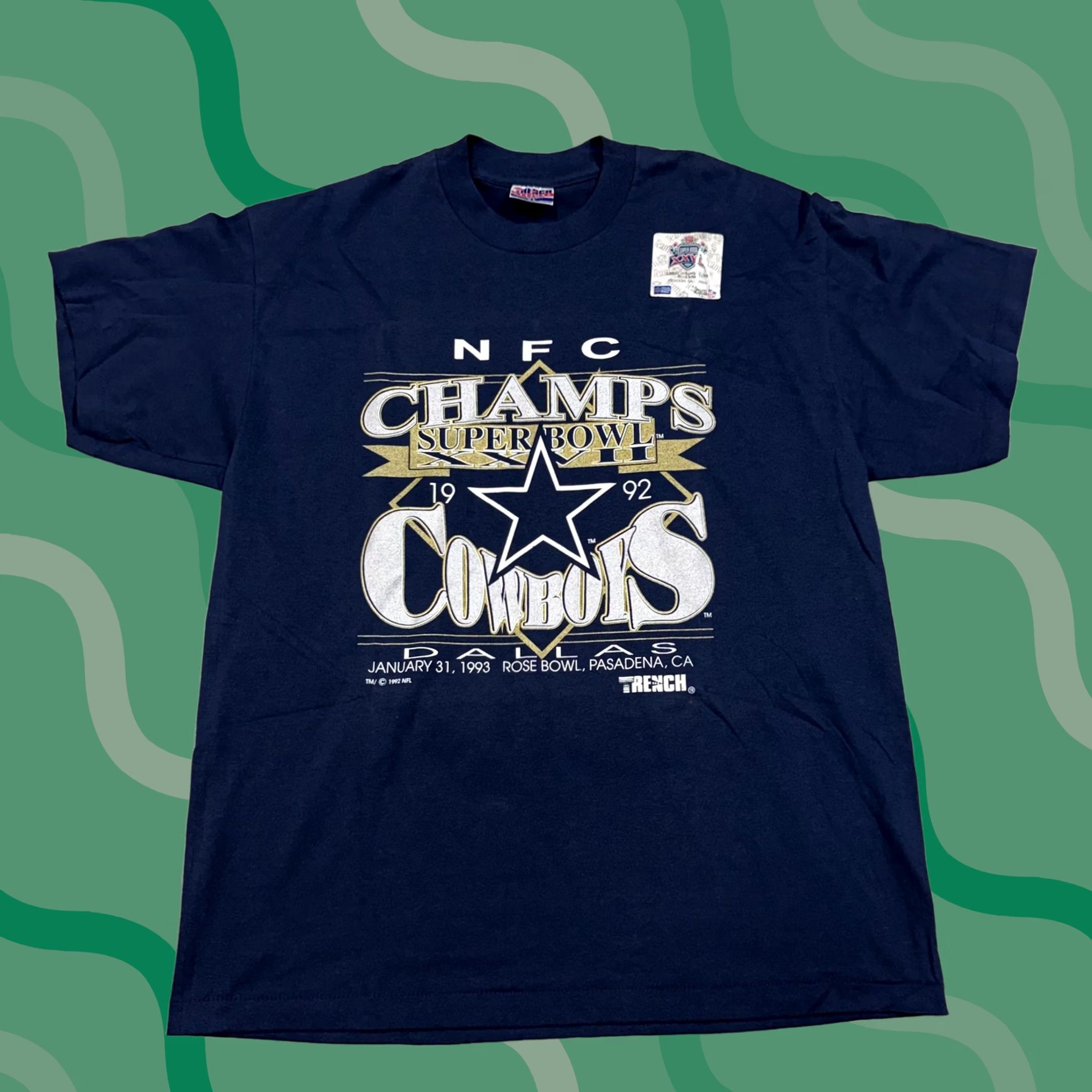 Vintage VINTAGE Dallas Cowboys Shirt Mens XL Blue NFC Champs Trench 90s Tee Short Sleeve Crew Neck Graphic Print NFL Stadium Size US XL / EU 56 / 4 - 1 Thumbnail