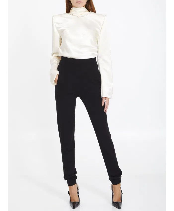 Saint Laurent Paris o1s1wg111124 Cowl-Back Blouse in Silk Satin Crepe in White Size M / US 6-8 / IT 42-44 - 5 Thumbnail