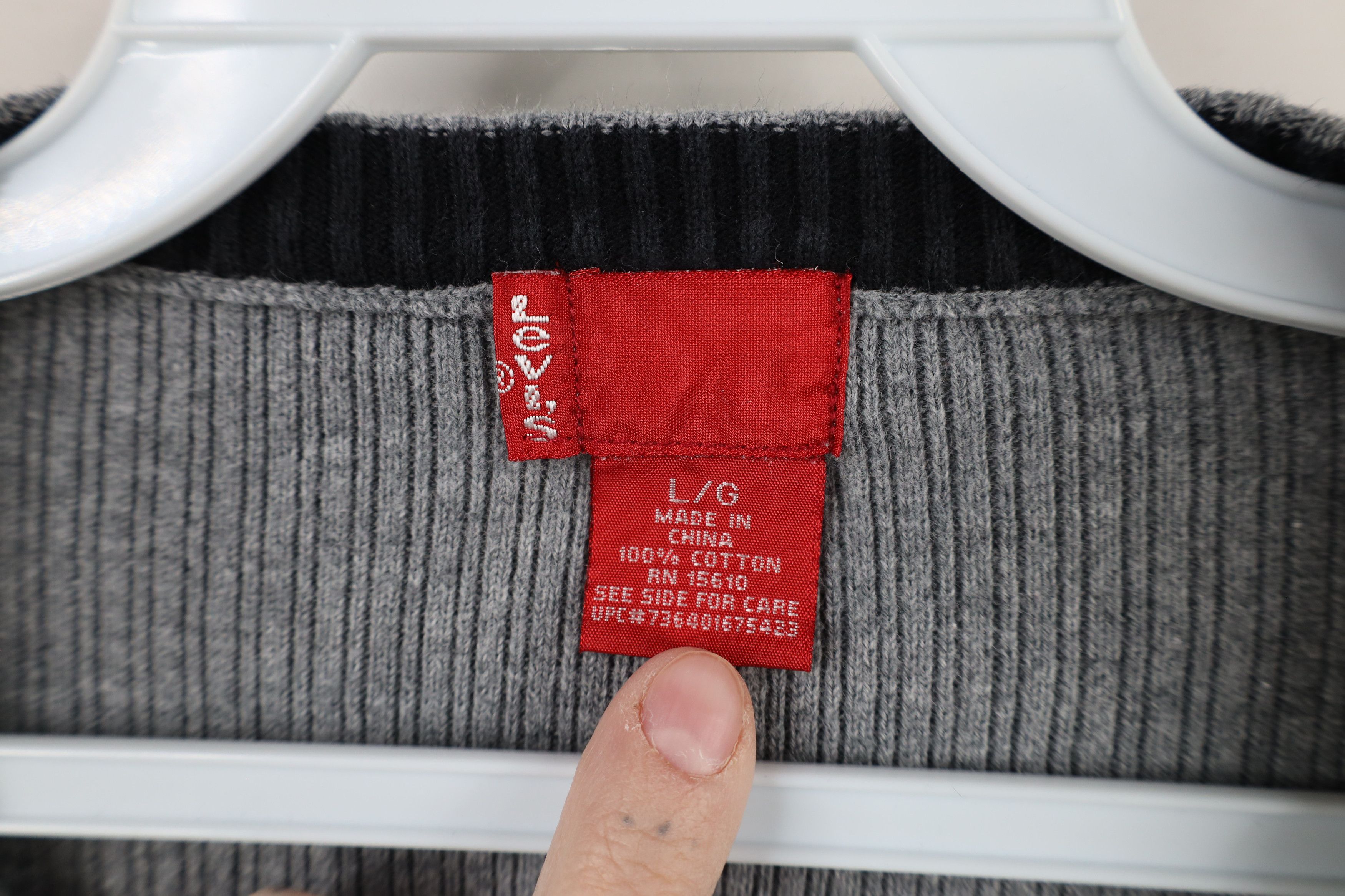 Levi's × Vintage Vintage Y2K Levis Cotton Ribbed Knit Crewneck Sweater Gray Size US L / EU 52-54 / 3 - 4 Thumbnail