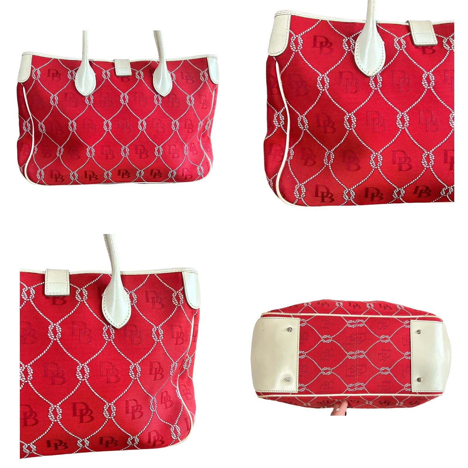 Logo 7 VINTAGE Dooney & Bourke Florentine Monogram Fabric Purse Women’s Shoulder Handbag Bag Red White Leather Canvas Size ONE SIZE - 9 Thumbnail