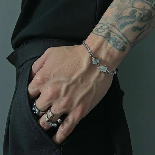 VIBE Fashion Titanium Silver Letter Dice Pendant Bracelet Size ONE SIZE - 6 Thumbnail