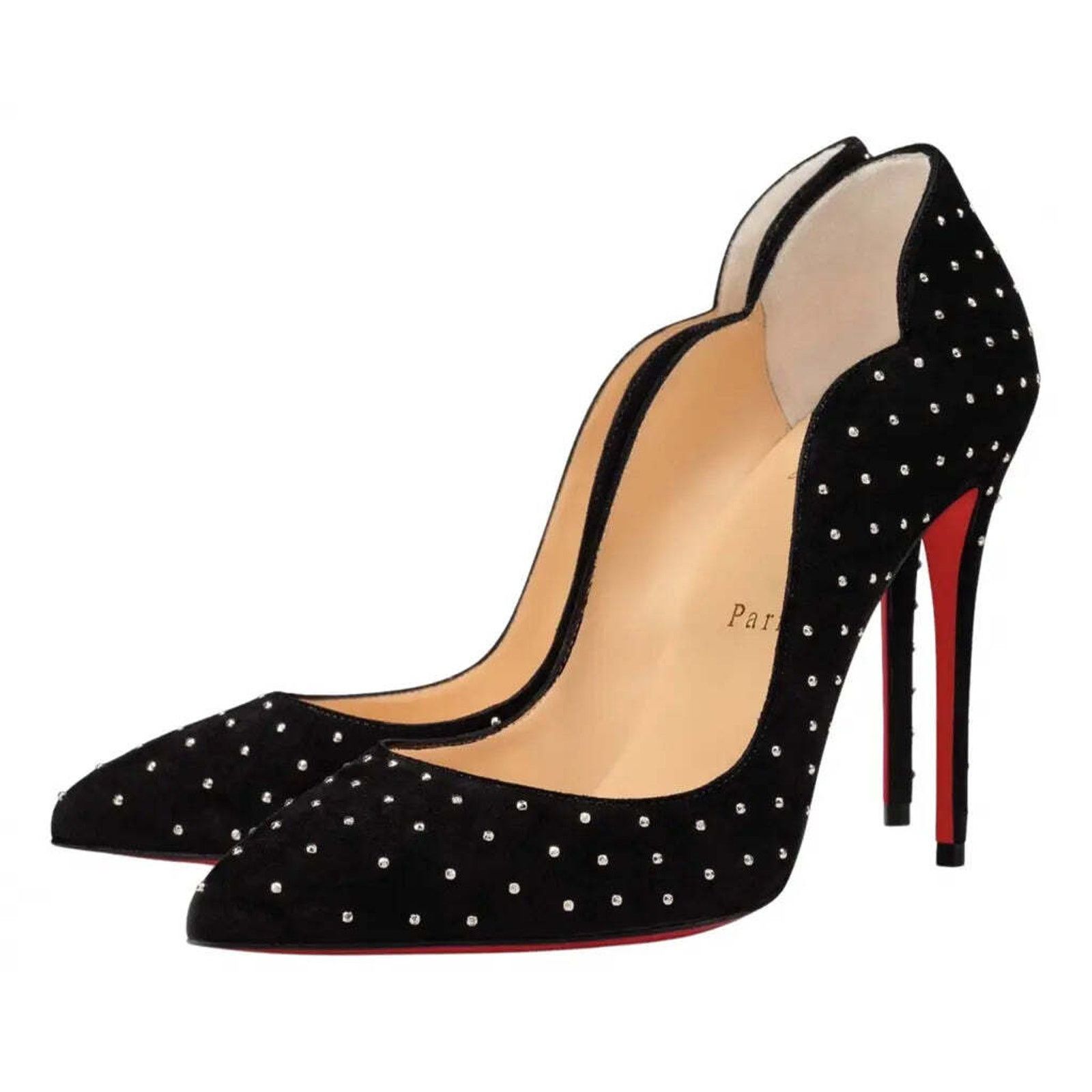 Christian Louboutin Hot Chick Plume 100 Black Silver Stud Suede Heel Pump 36.5 Size US 6.5 / IT 36.5 - 1 Thumbnail