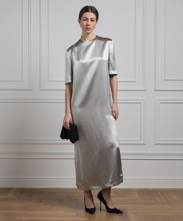 Loulou de Saison o1s22i1n1024 Tuga Silk Maxi Dress in Grey Size XS / US 0-2 / IT 36-38 - 2 Thumbnail