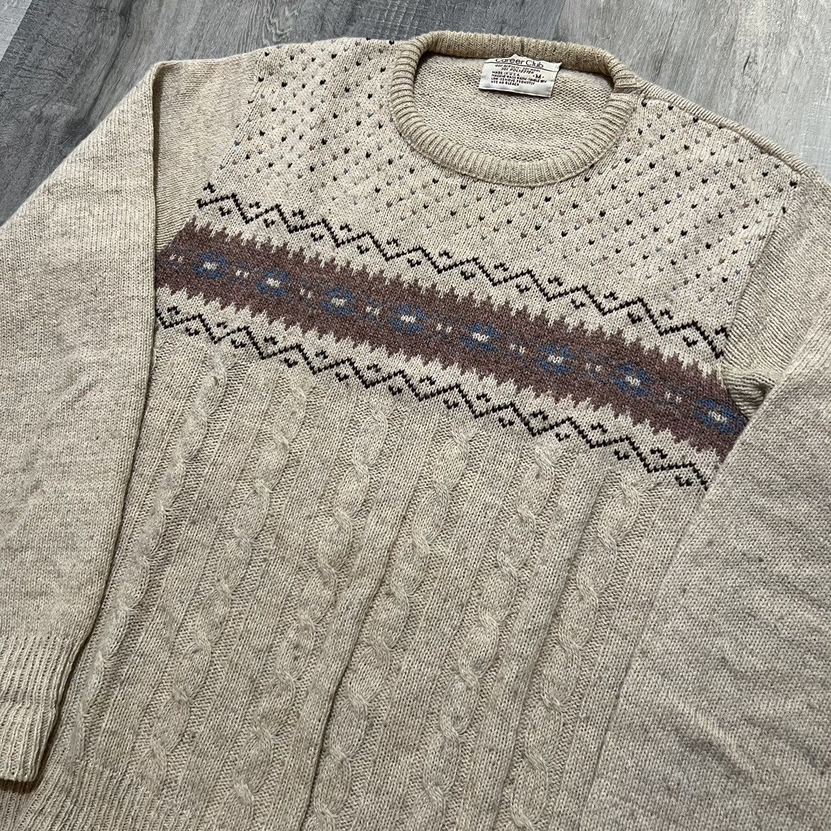 Vintage VTG Career Club 70s Wool Blend Oatmeal Cable Knit Sweater Size US M / EU 48-50 / 2 - 3 Thumbnail