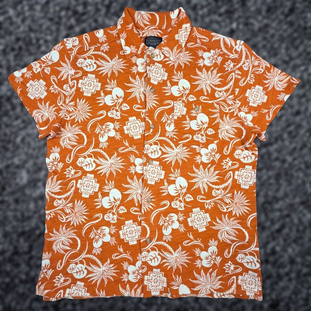 Pendleton Pendleton Wayside Knit Shirt Men M Orange Floral Button Up Short Sleeve Shirt Size US M / EU 48-50 / 2 - 1 Thumbnail
