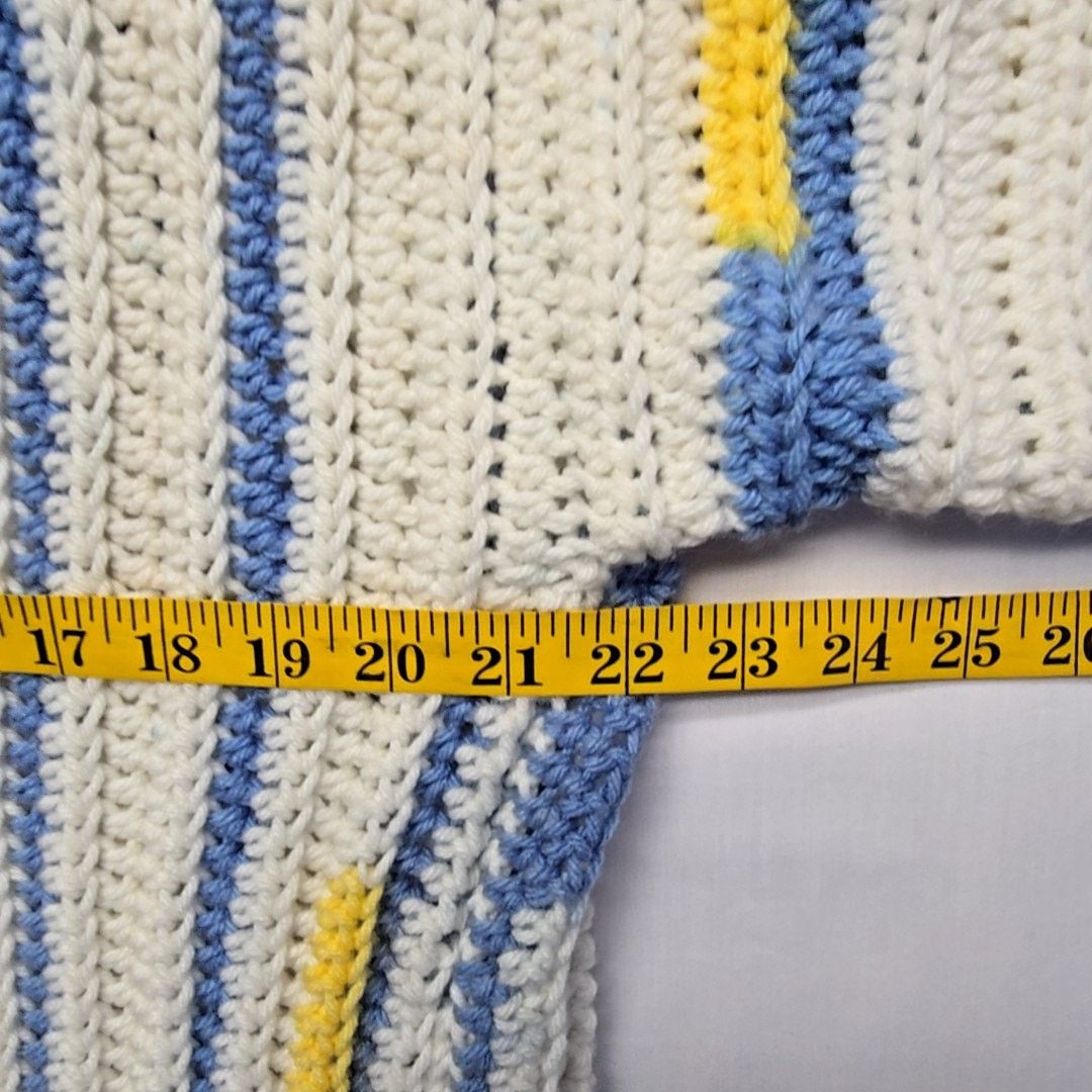 Handmade Knitted Cardigan Womens L Striped Blue White Sweater Size L / US 10 / IT 46 - 7 Thumbnail
