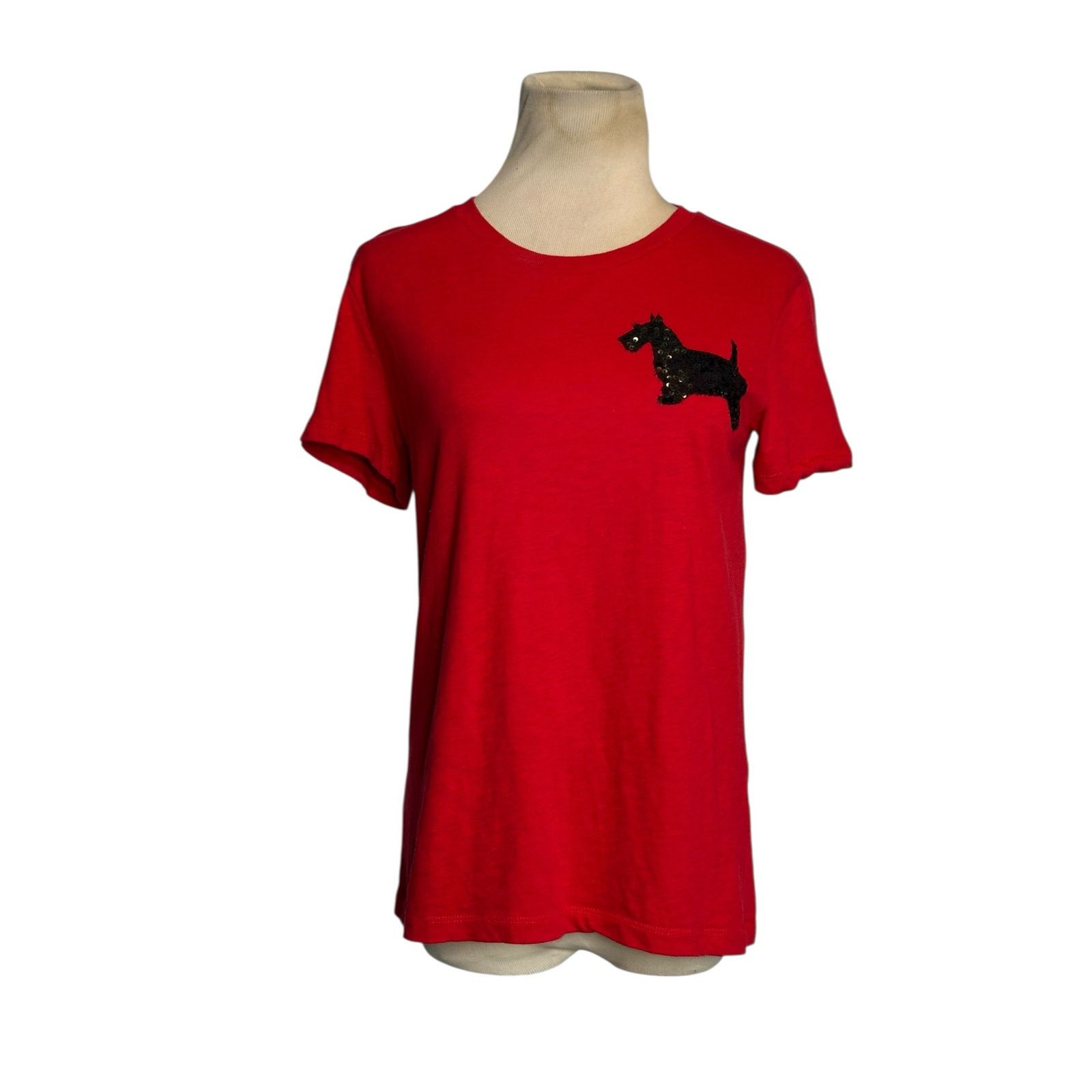 J.Crew J.Crew red black sequin Scottish dog t shirt size Small Size S / US 4 / IT 40 - 1 Thumbnail