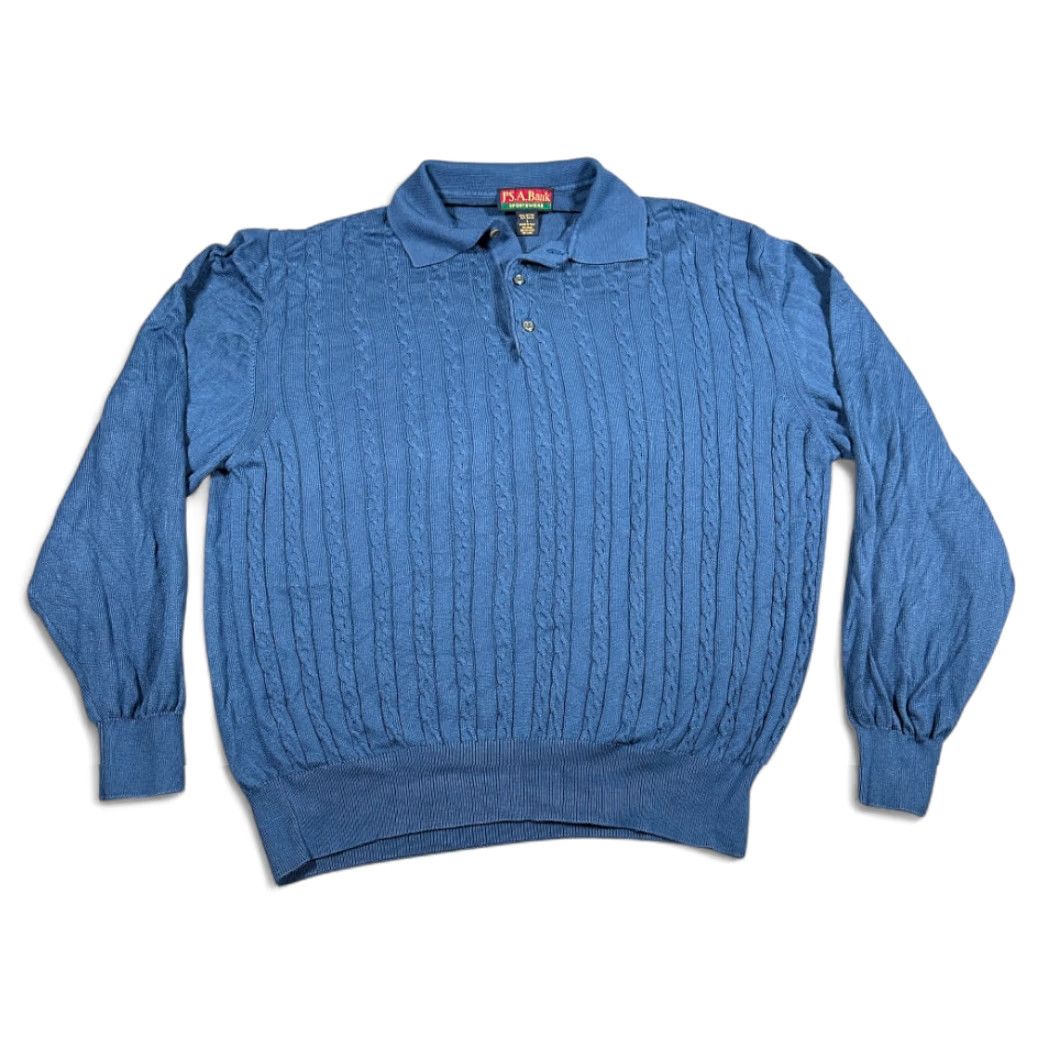 Jos. A. Bank VINTAGE Jos A Bank Polo Shirt Men's Large Blue Cable Knit Italy 90s Polo Size US L / EU 52-54 / 3 - 2 Thumbnail