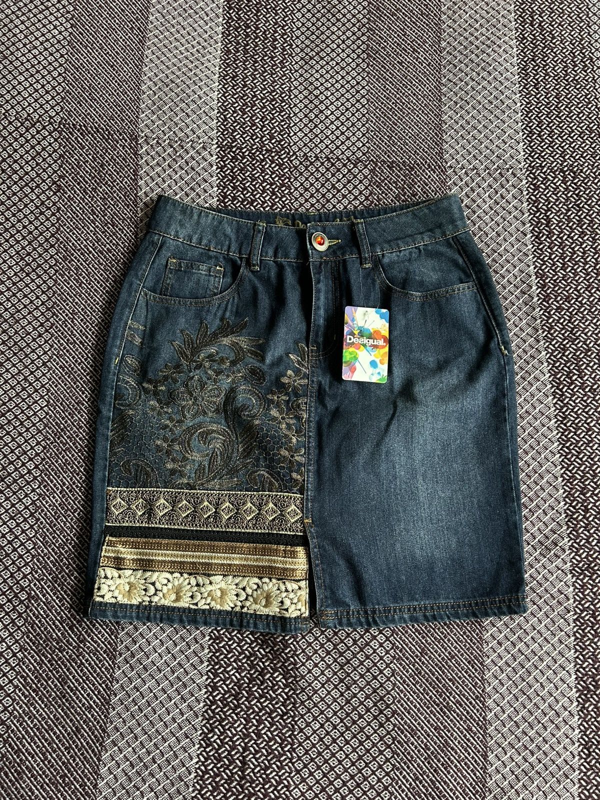 Desigual Desigual New Printed Midi Skirt Denim Solid Style Size 32 Size 32" / US 10 / IT 46 - 1 Thumbnail