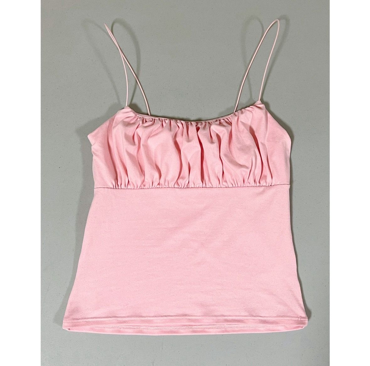 Vintage Pink Pastel Ruched Tank Crop Top Shirt Camisole Blouse XS 👚 Size XS / US 0-2 / IT 36-38 - 2 Thumbnail
