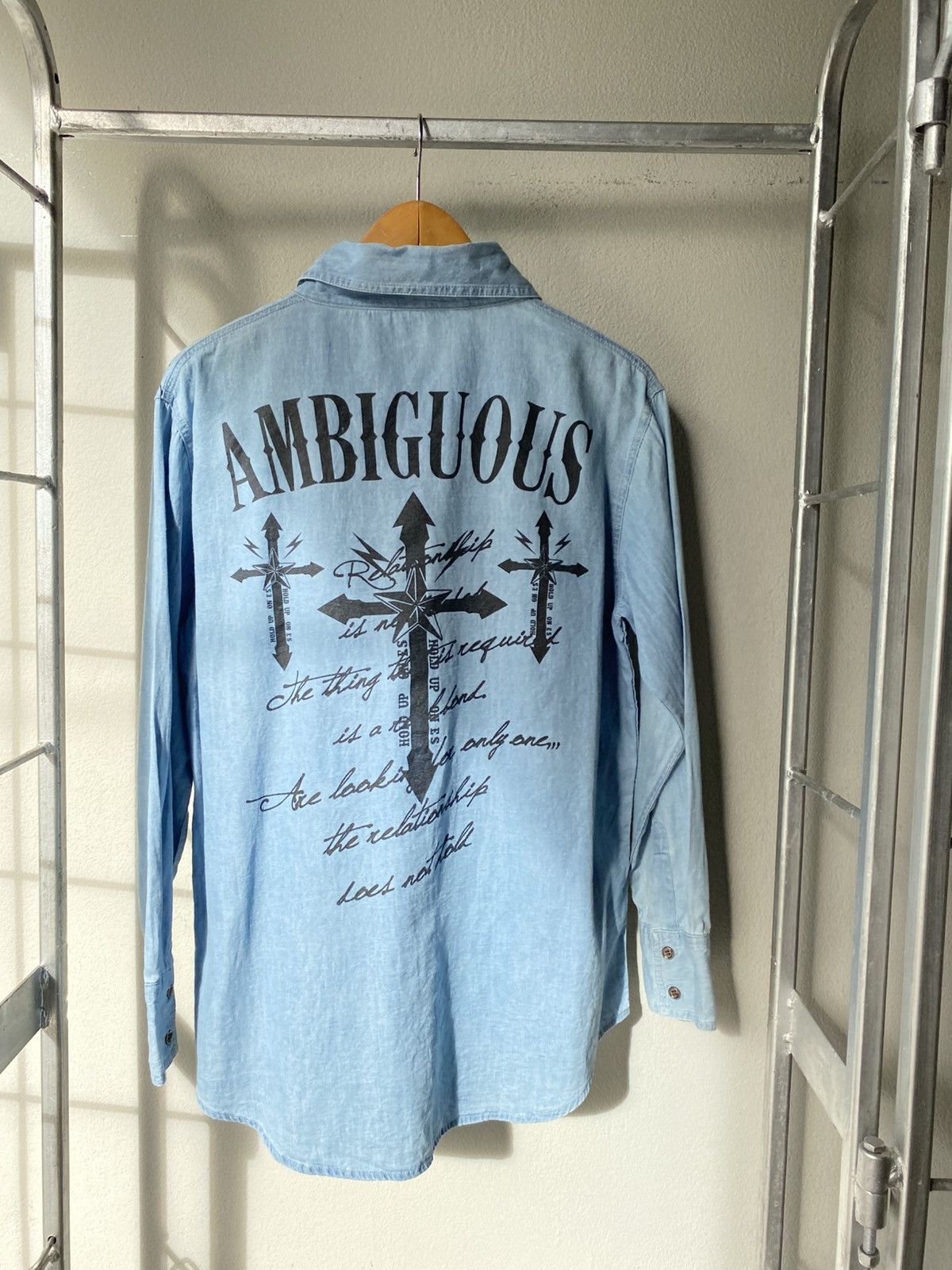Designer GHOST OF HARLEM Light Blue Script Denim Shirt Size US L / EU 52-54 / 3 - 11 Thumbnail