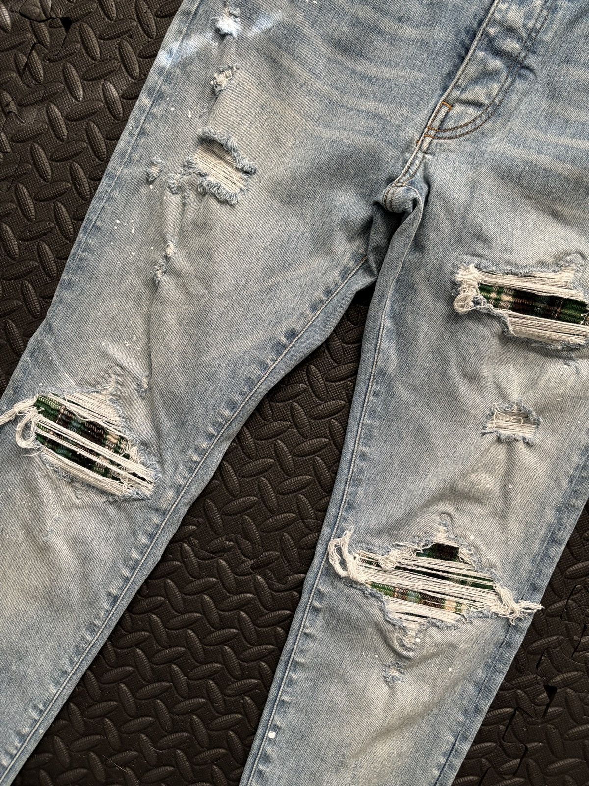 Amiri Amiri Mx1 Green/Black Plaid Patches Blue Denim Jeans Size US 34 / EU 50 - 2 Thumbnail