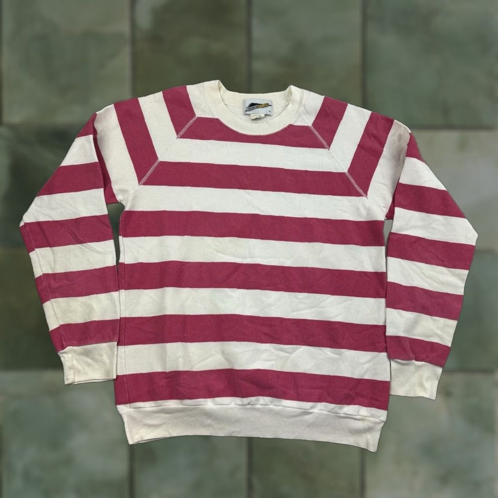 Pinko VINTAGE Transaction Sweatshirt Women's XL Striped Pink White 70s 1970s Pullover Activewear UK US Made Womens Size XL / US 12-14 / IT 48-50 - 1 Thumbnail