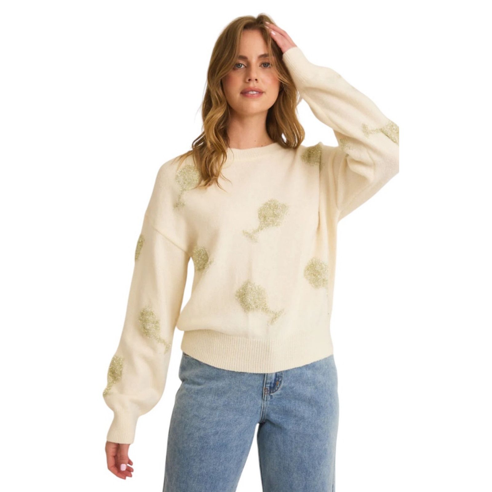 Other Gilli Cream Silver Champagne Glasses Graphic Novelty Sweater Size S / US 4 / IT 40 - 2 Thumbnail