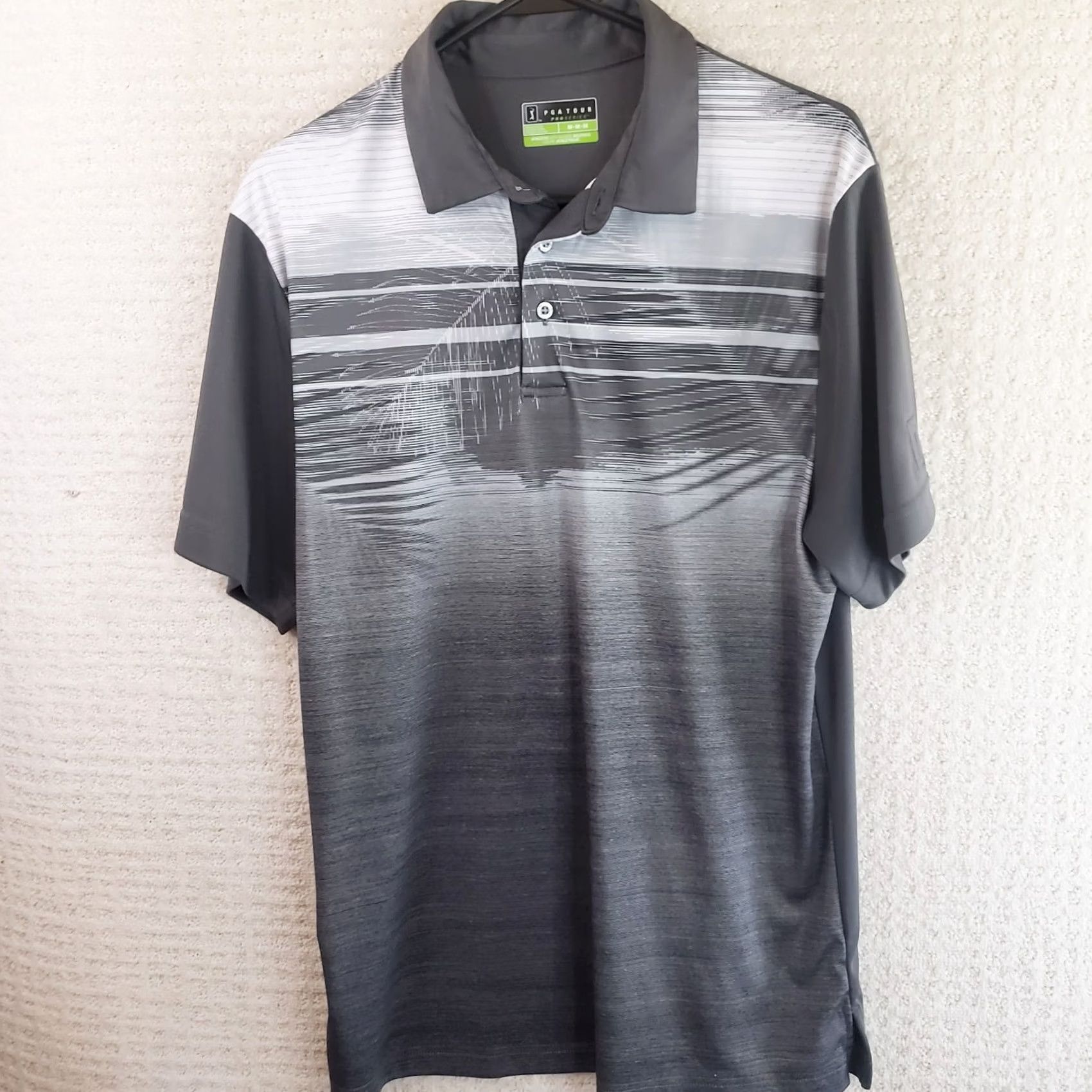 PGA Tour PGA TOUR Pro Series Polo Shirt Gray White Chest Stripes Men's Size M Short Sleeve Size US M / EU 48-50 / 2 - 2 Thumbnail