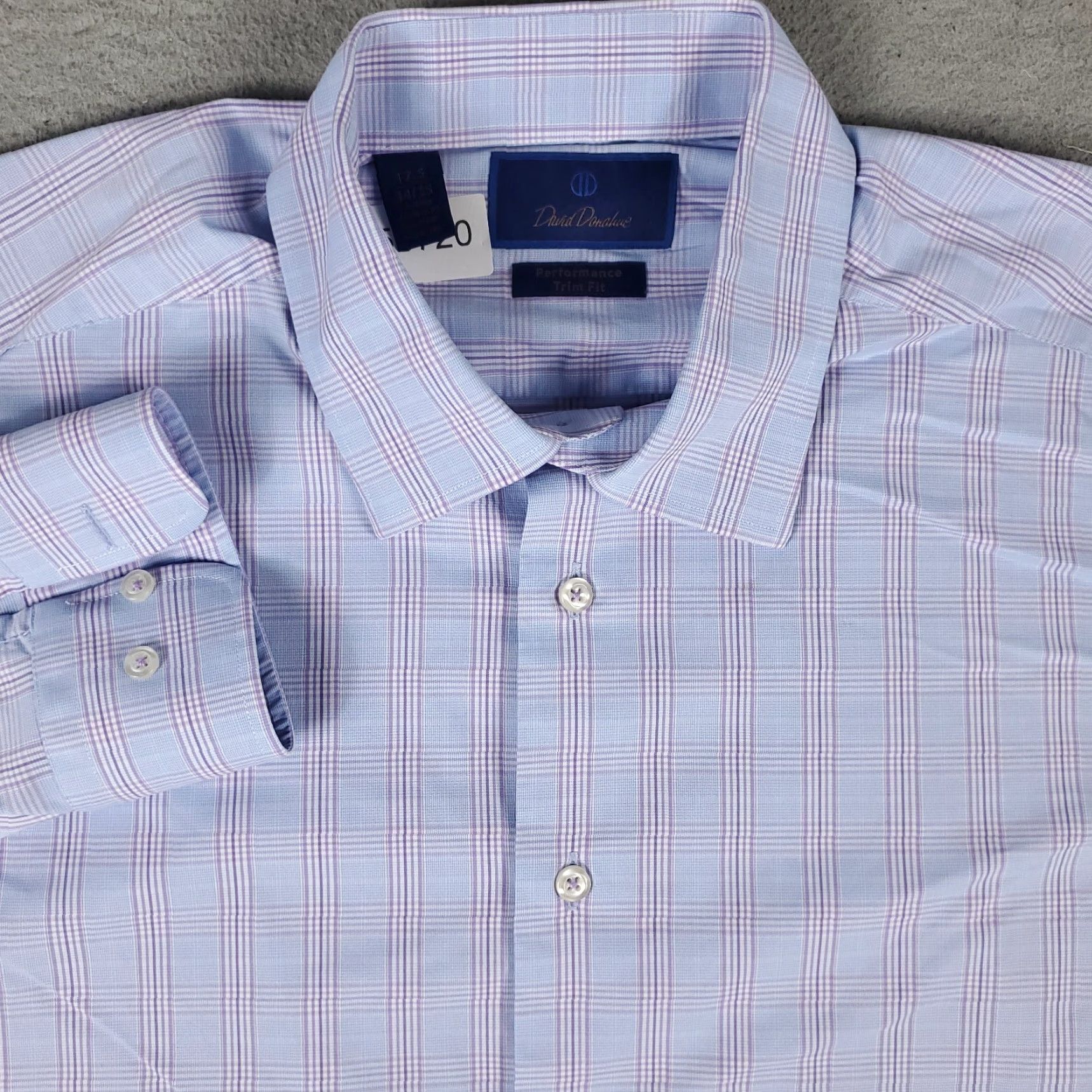 David Donahue David Donahue Shirt Mens 17.5 Blue Plaid Dress Button Size 46R - 2 Thumbnail