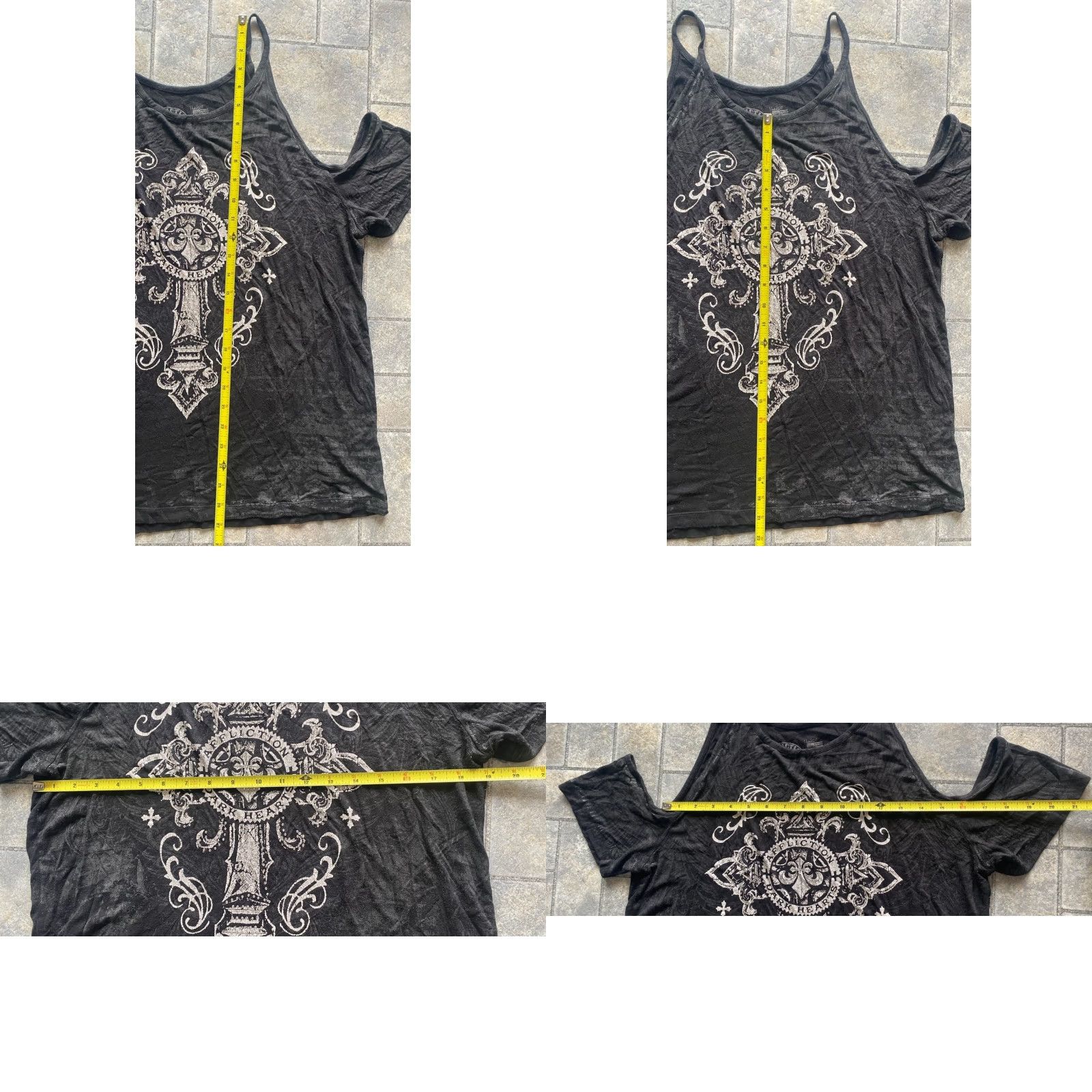 Affliction VINTAGE Affliction Live Fast WOMENS Blouse Off Shoulder Tank Shirt Black L Womens Dark Hearts Cross Rhinestone Contour Fleur-de-lis 90s / 2000s Size L / US 10 / IT 46 - 8 Thumbnail