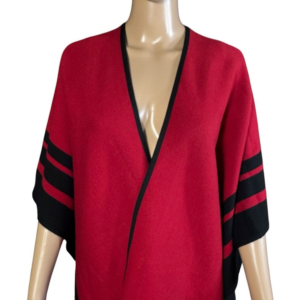Chicos New Chico's Red Stripe Border Ruana Poncho Size S/M Size M / US 6-8 / IT 42-44 - 3 Thumbnail