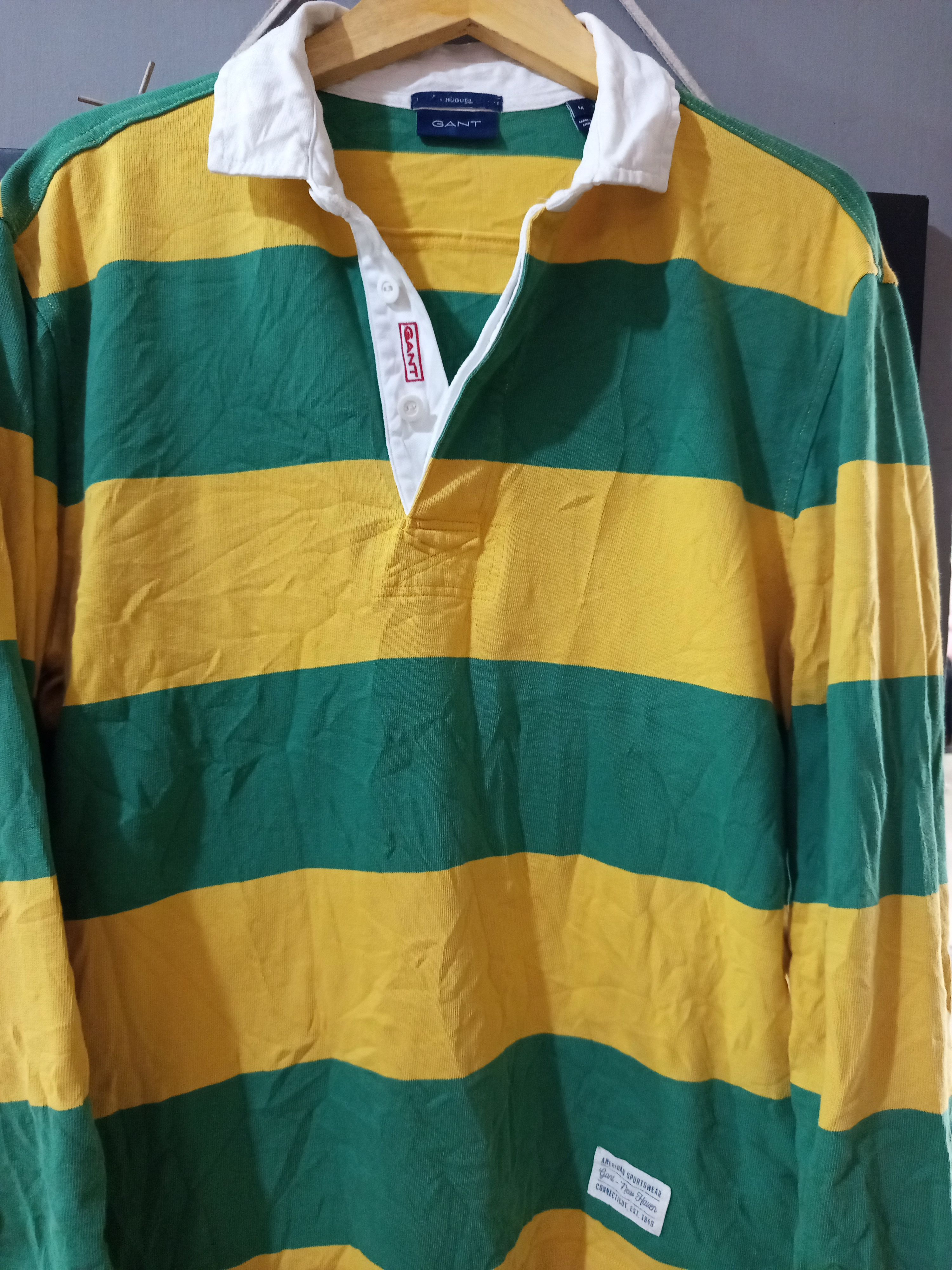 Gant 1990s GANT Hugger Rugby Shirt Green/Yellow Size US M / EU 48-50 / 2 - 8 Thumbnail