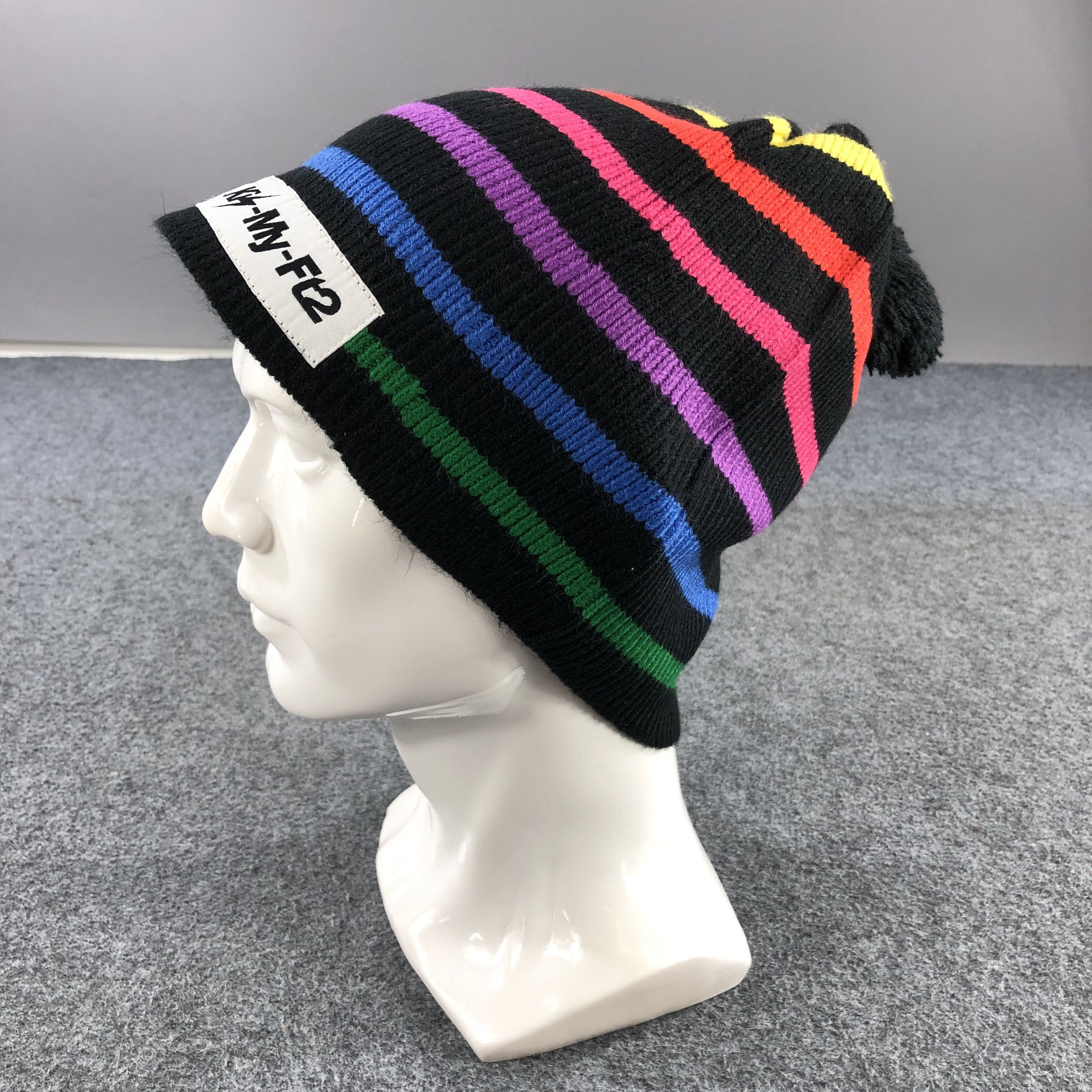 Vintage Kis-My-Ft2 Rainbow Stripe Knit Pompom Beanie Hat B251 Size ONE SIZE - 1 Thumbnail