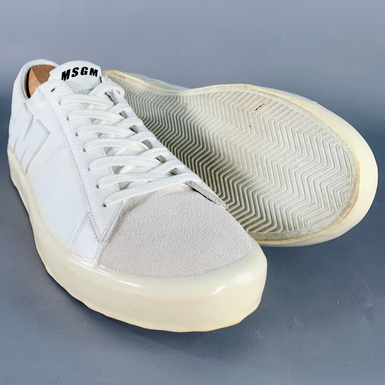 MSGM Size 8 White Leather Suede Trim Lace-Up Low Top Sneakers Size US 8 / EU 41 - 5 Thumbnail