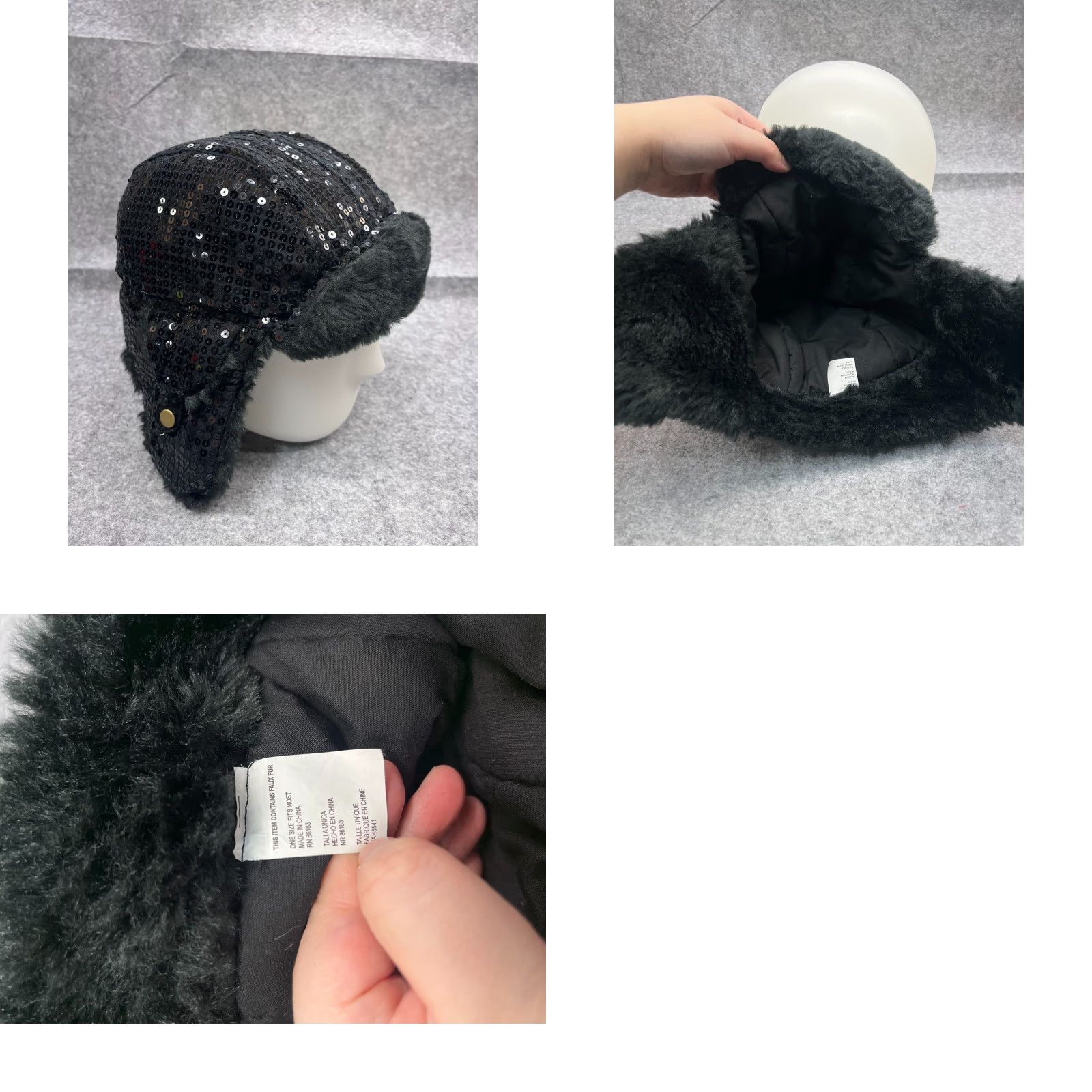 Vintage GMA Accessories Trapper Hat One Size Black Knit Polyester Faux Sequin Womens Size ONE SIZE - 8 Thumbnail