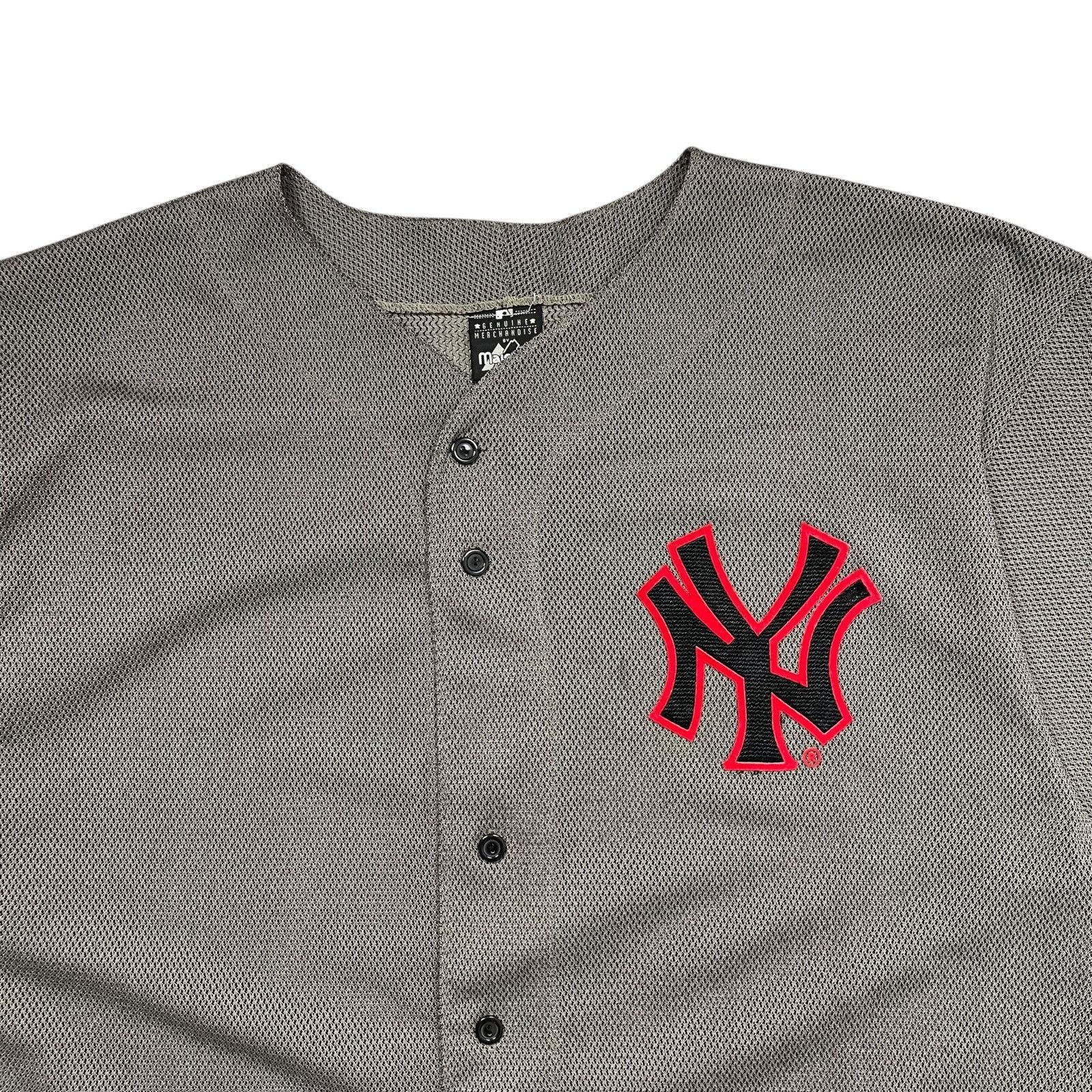 MLB × Majestic × Vintage RARE 90s NEW YORK YANKEES OLIVE GRAY MESH JERSEY MADE IN USA Size US XL / EU 56 / 4 - 2 Thumbnail