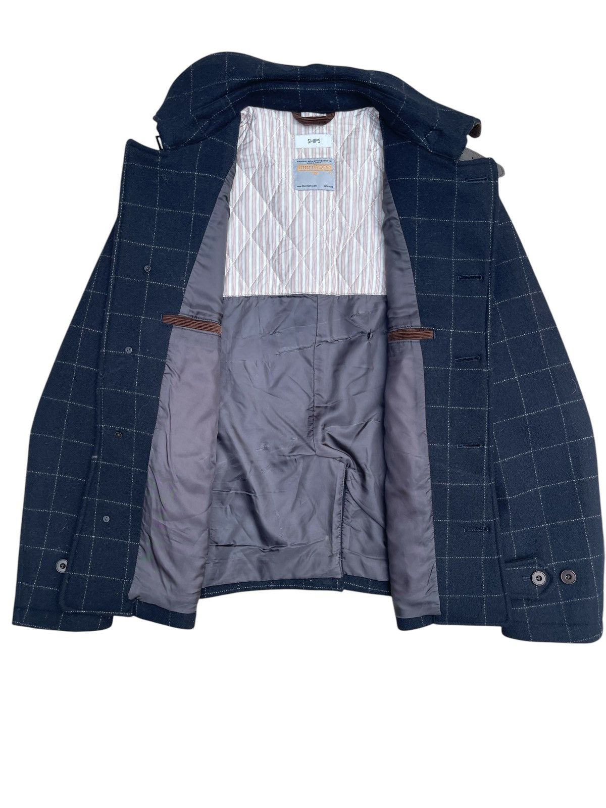 Ships Jet Blue SHIPS Japan Wool Windowpane Check Jacket Corduroy Collar Size US M / EU 48-50 / 2 - 4 Thumbnail