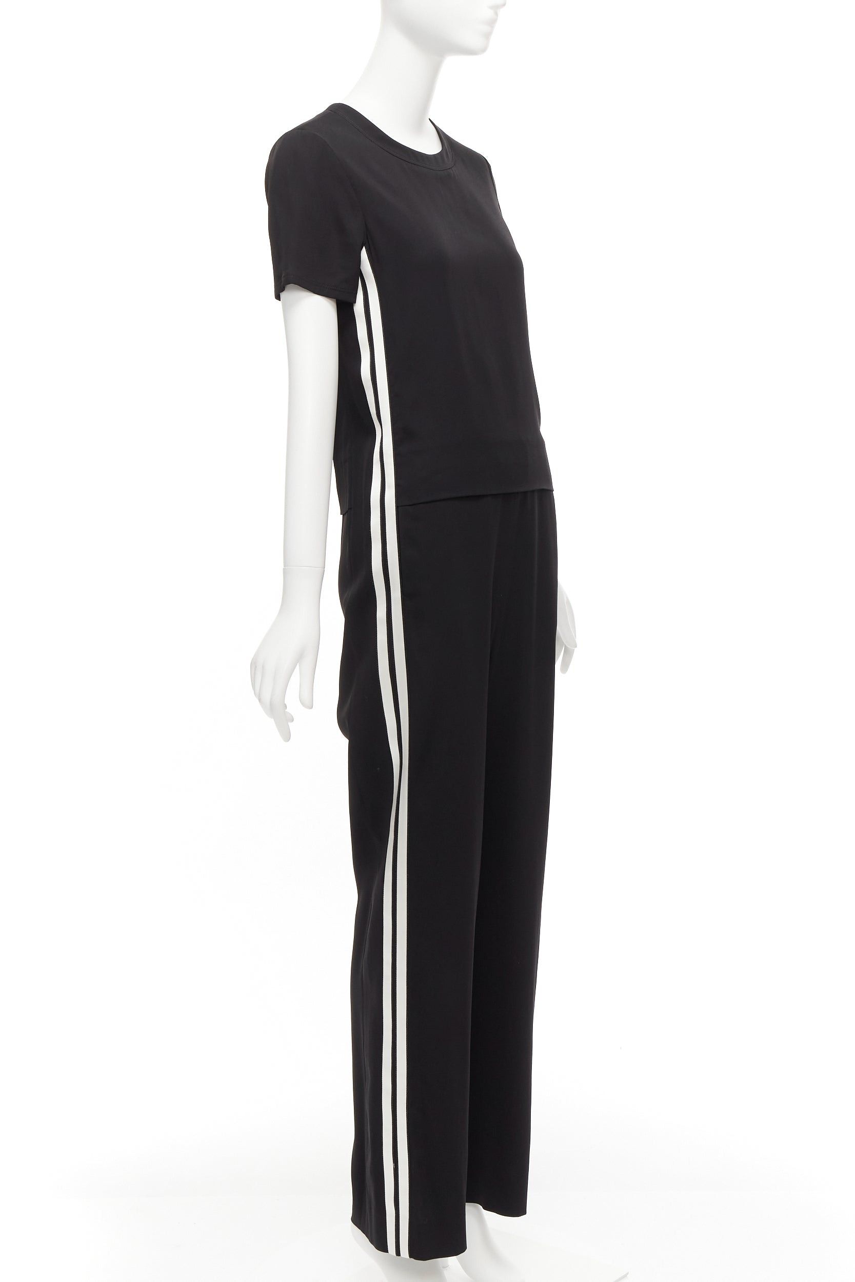 image of Neil Barrett Black Layered Top White Side Stripes Short Crew Jumpsuit Fr38 M, Women's (Size 28)