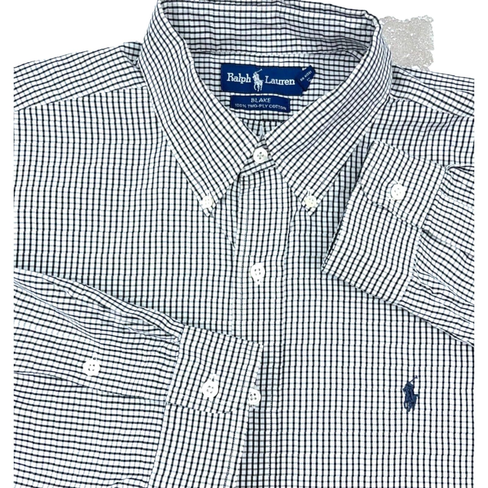 Ralph Lauren Ralph Lauren Shirt Men XL Black Button Up Blake Dress Two Ply Grid Check Poplin Size 46R - 2 Thumbnail
