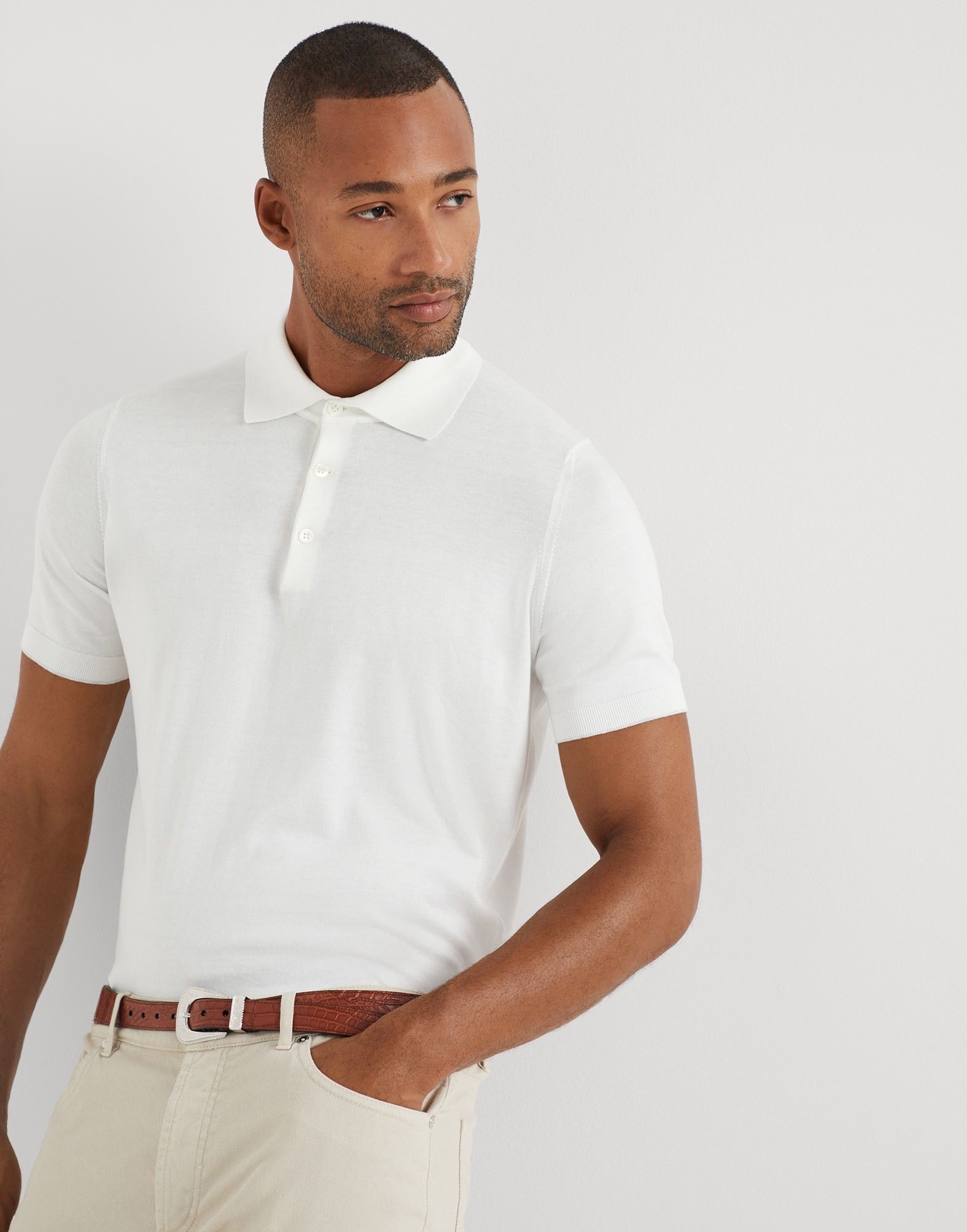 Brunello Cucinelli Polo Sweater in Open White Size US L / EU 52-54 / 3 - 3 Thumbnail